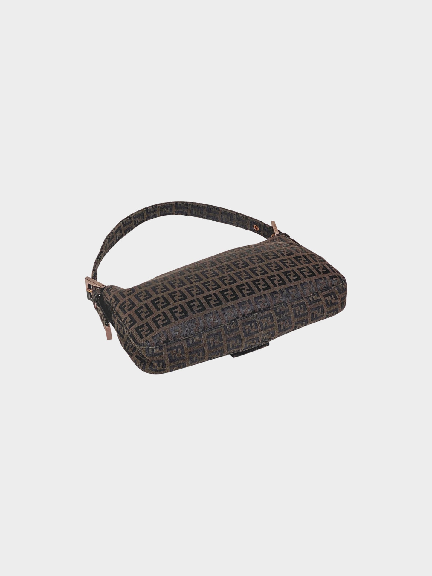 Fendi 2010s Dark Brown Zucchino Canvas Baguette