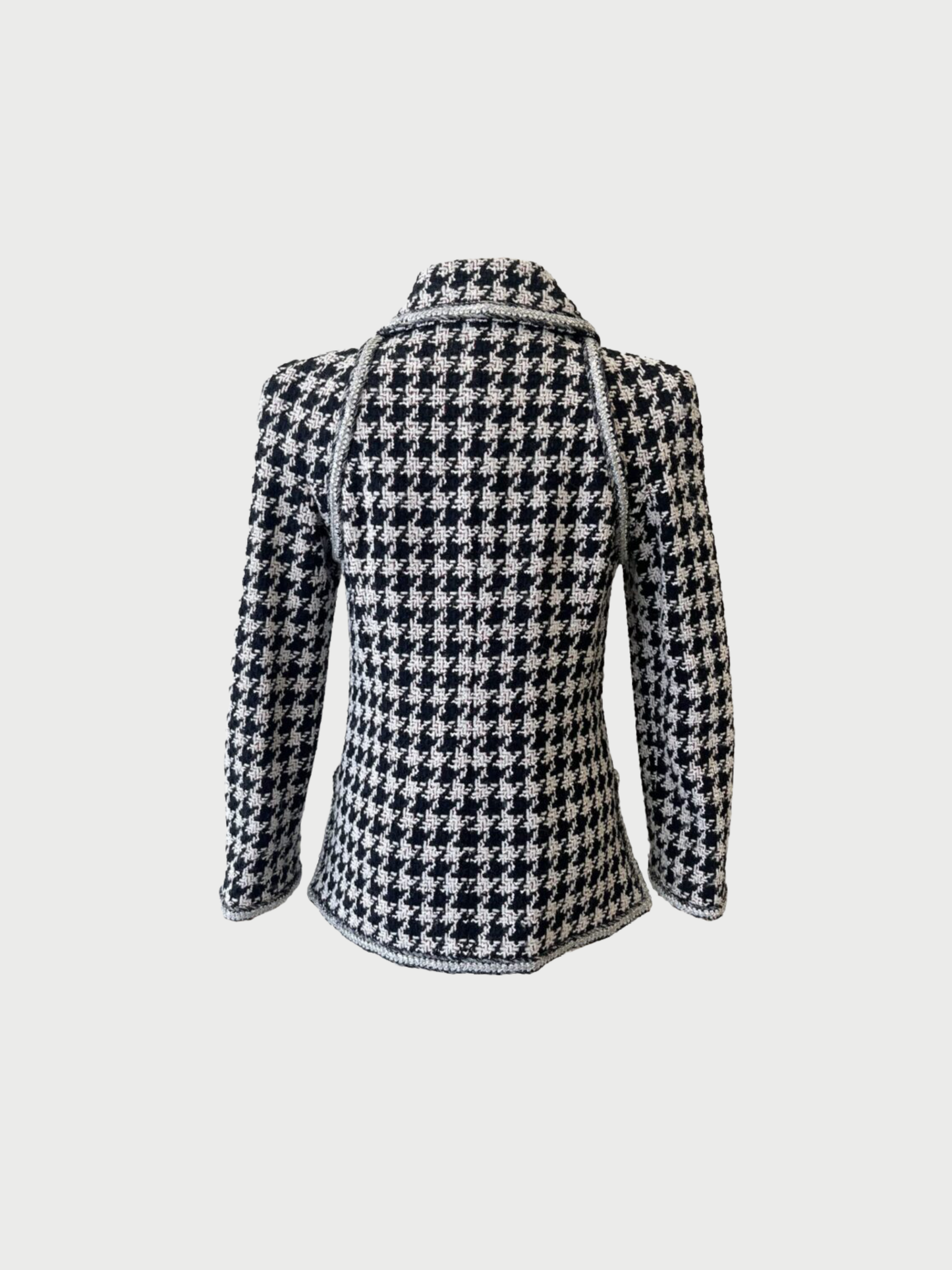Chanel 2017 Black White Houndstooth Tweed Bubble Button Jacket