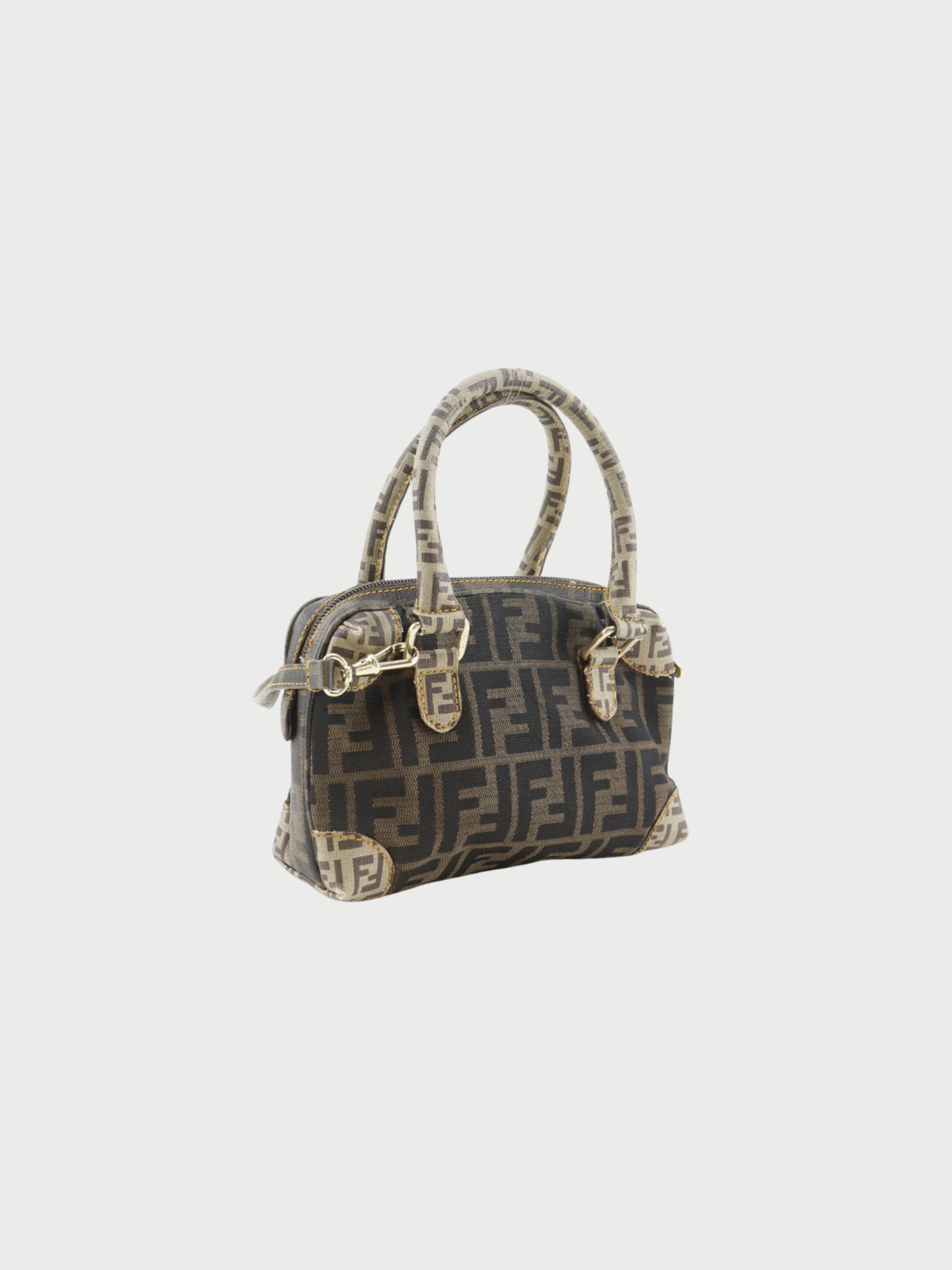 Fendi 2000s Brown Zucca Nylon Canvas Mini Boston 2Way Bag