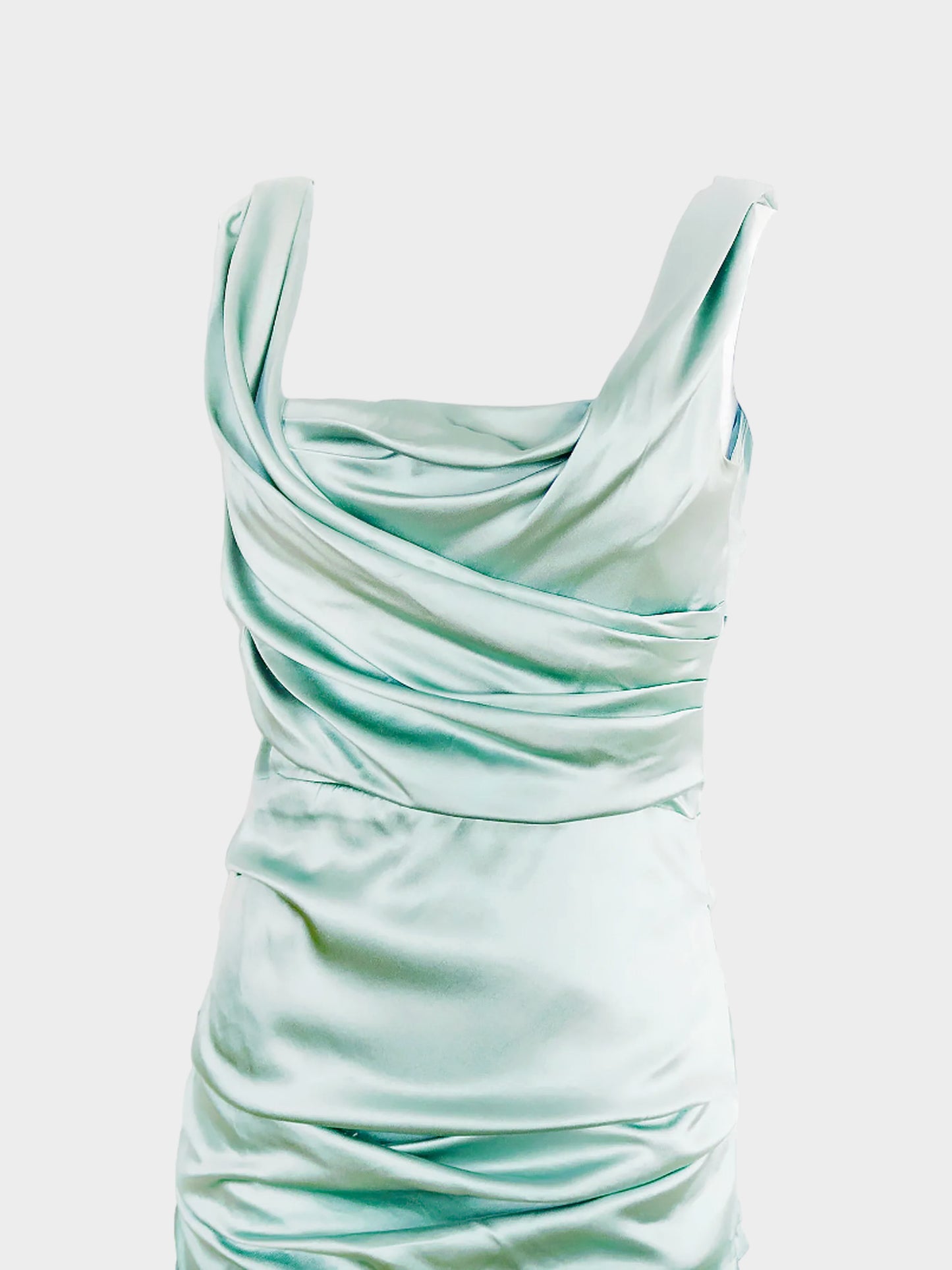 Dolce and Gabbana 2010s Green Silk Ruched Mini Dress