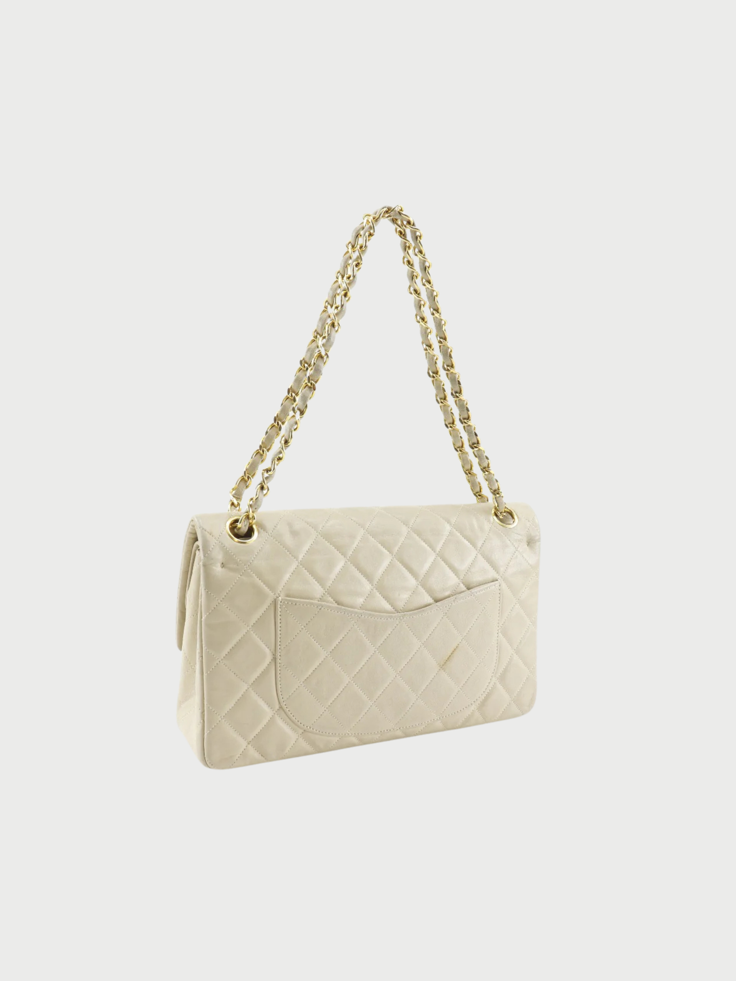 Chanel 2000s Beige Lambskin Matelassé 25 Double Flap Chain Shoulder Bag