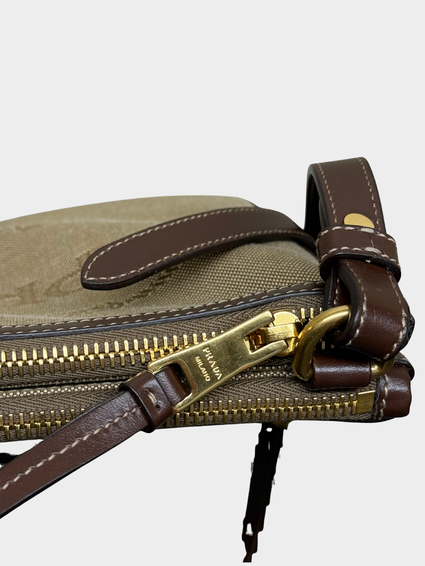 Prada 2010s Beige Brown Jacquard Logo Flat Crossbody Bag