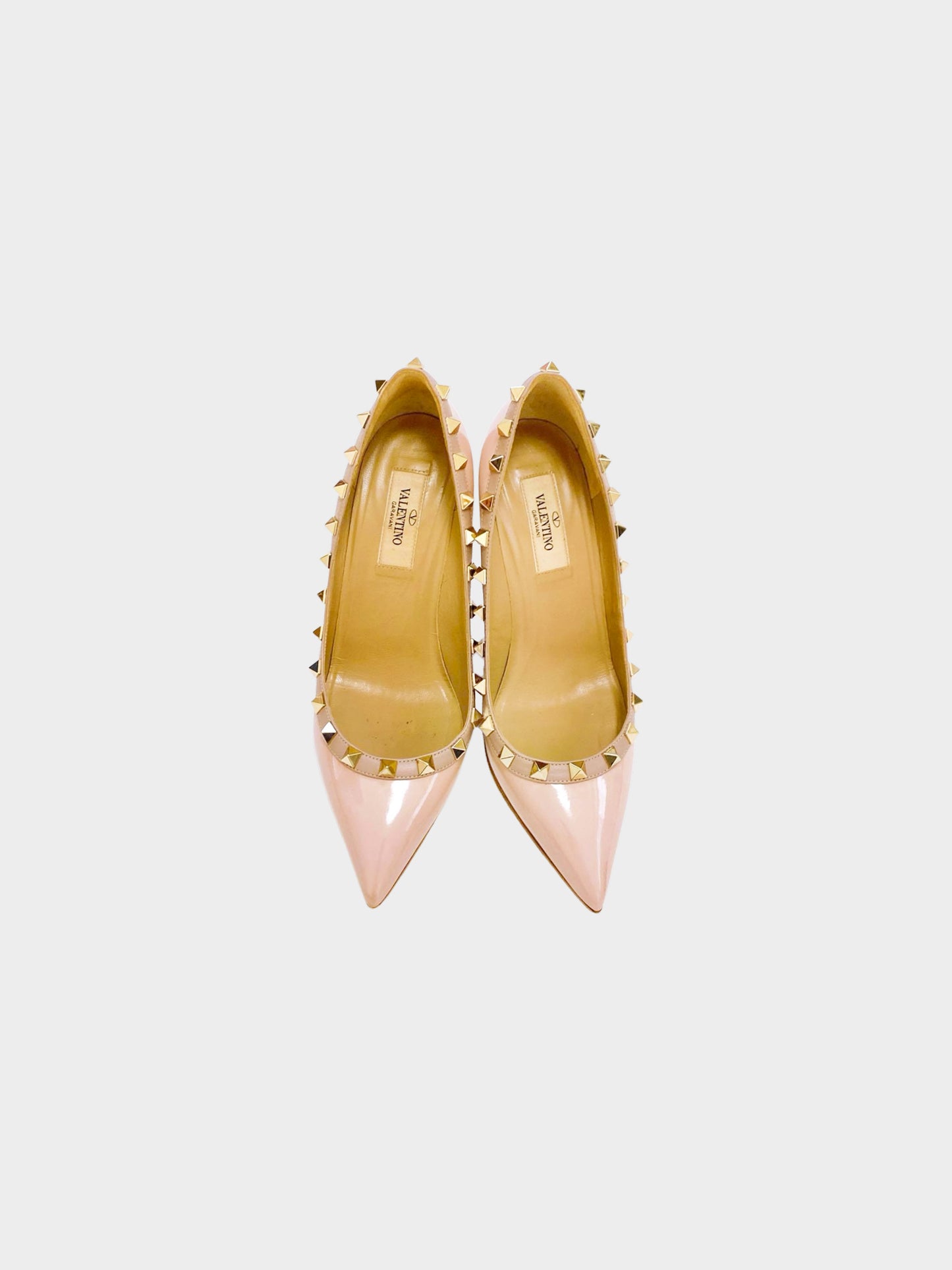 Valentino 2010s Beige Pink Patent Leather Rockstud Pumps