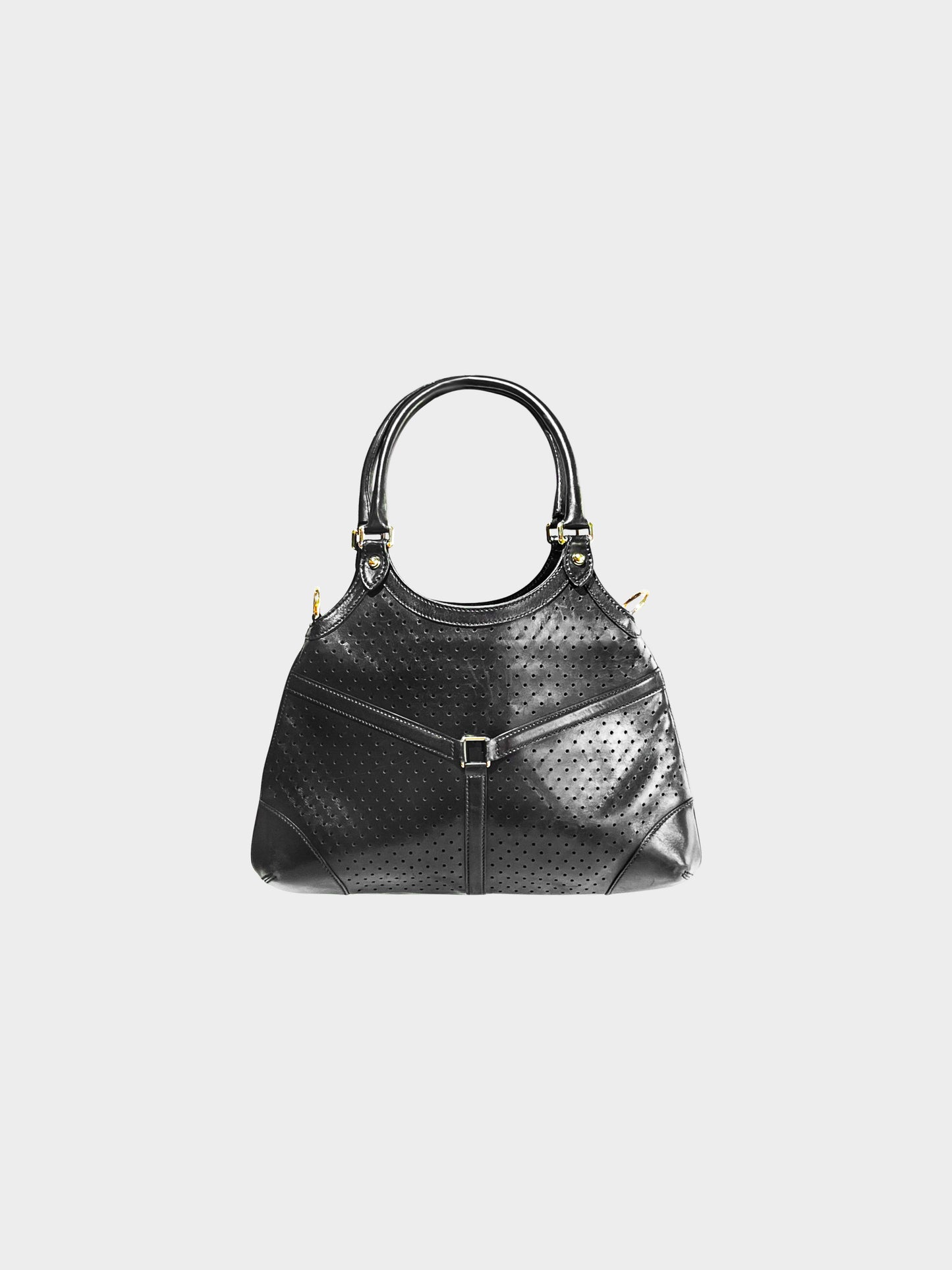 Gucci 2000s Black Perforated Leather "Reins" Shoulder Bag