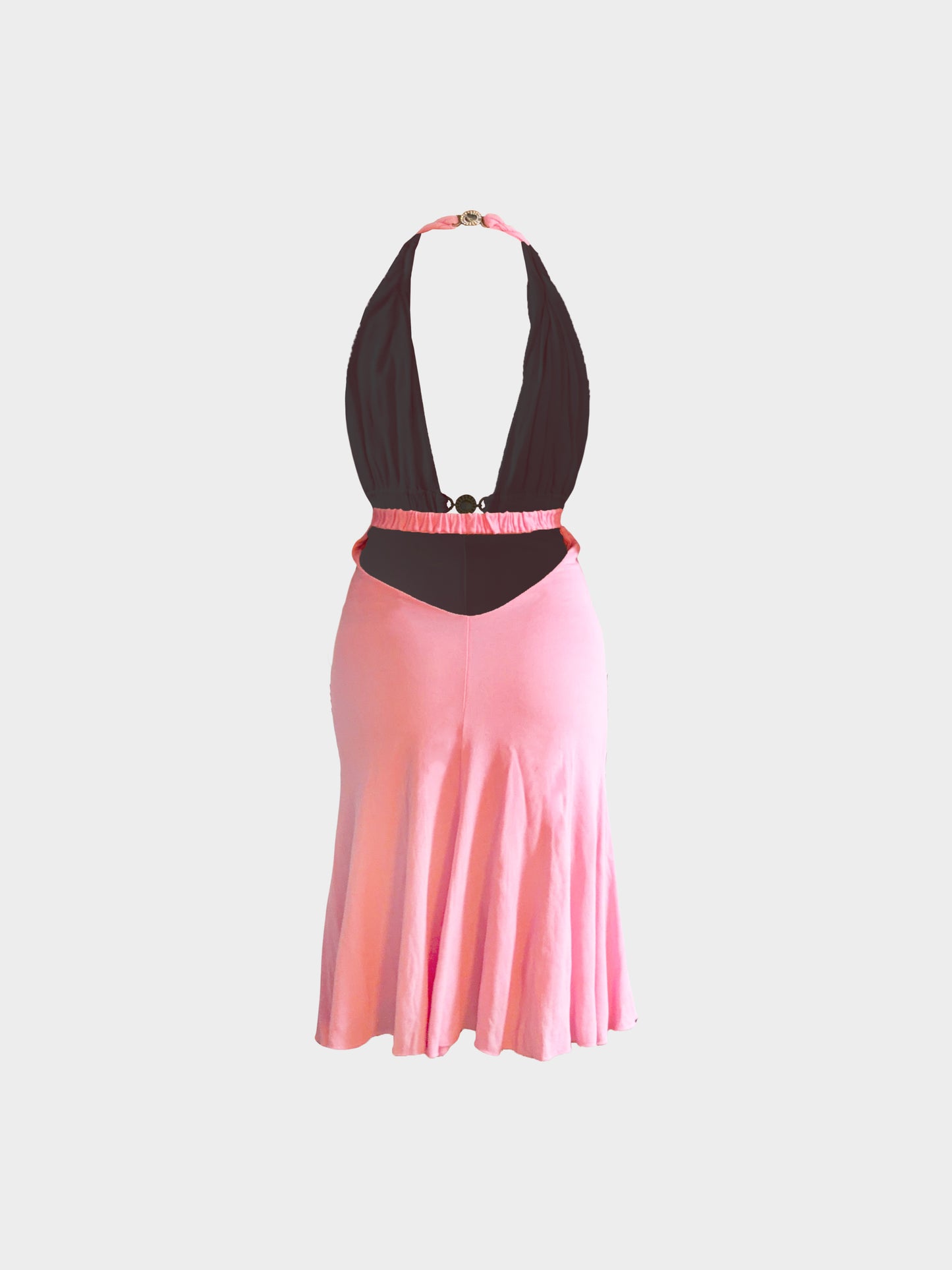 Gianni Versace SS 2007 Pink Medusa Silk Backless Halter Dress