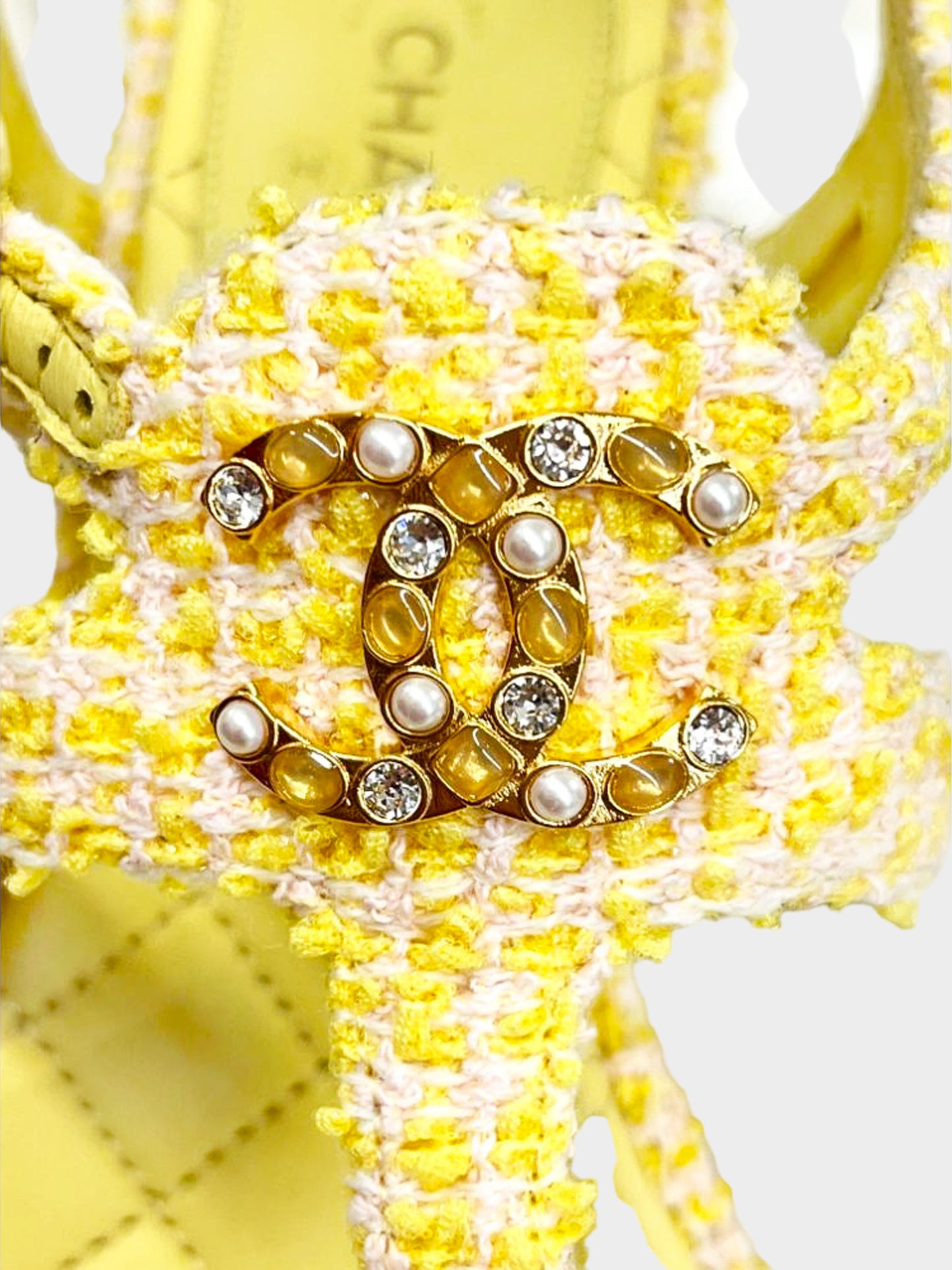 Chanel SS 2021 Yellow Tweed Sandals