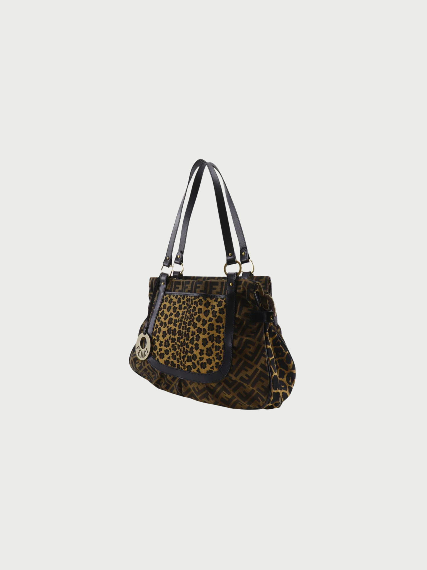 Fendi 2000s Brown Zucca Leopard Nylon Canvas Tote Bag