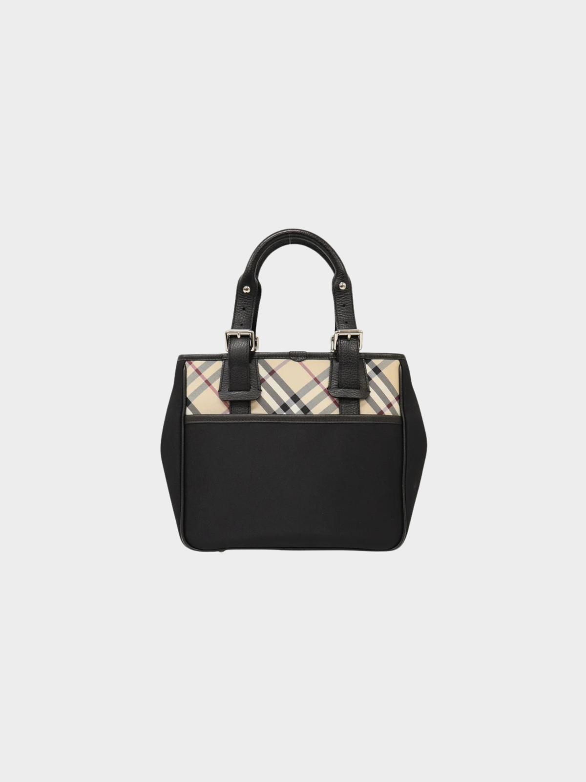 Burberry 2000s Black Beige Check Nylon Leather Handbag
