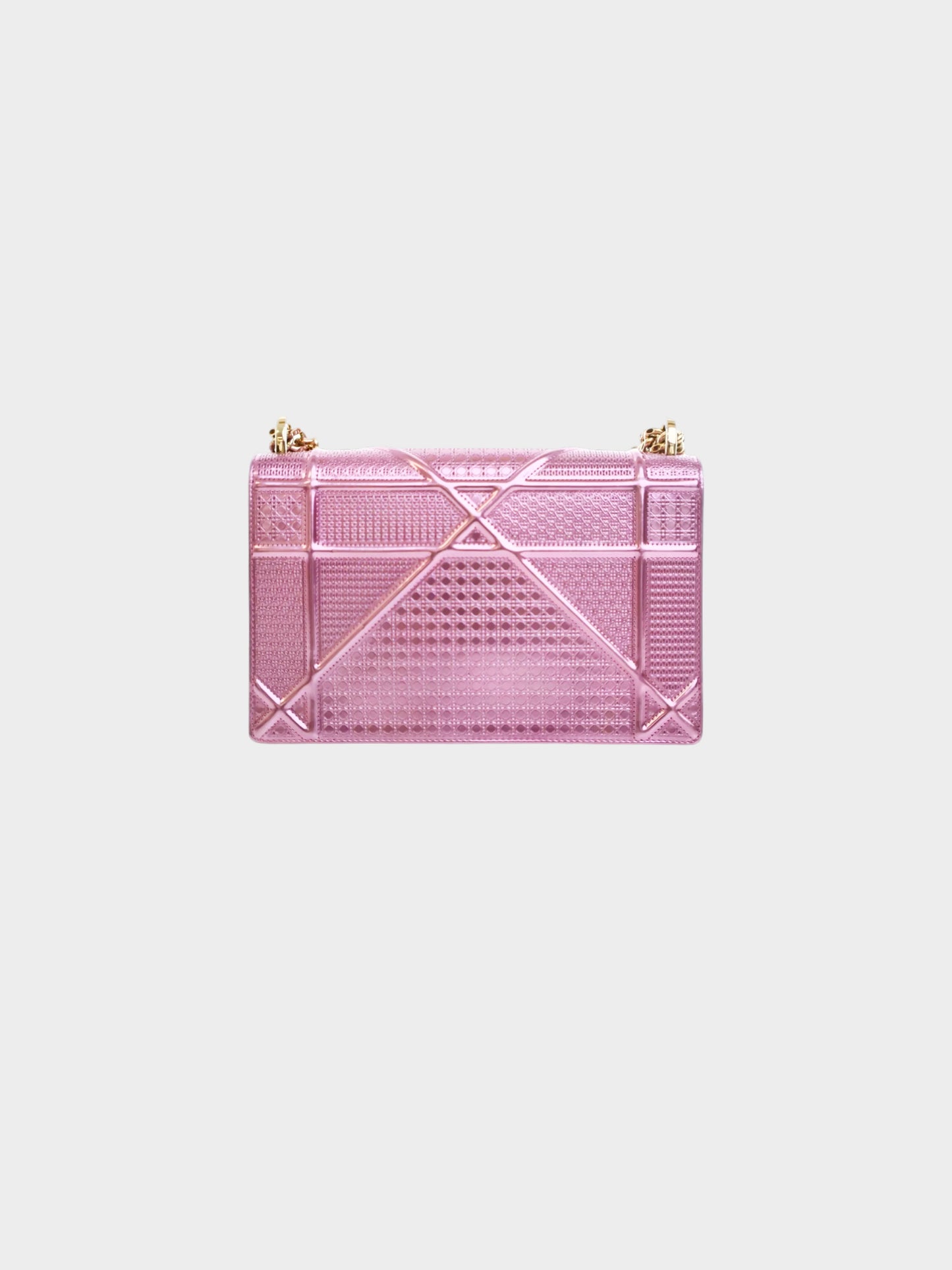 Christian Dior 2018 Metallic Pink Patent Leather Diorama Medium Flap Bag