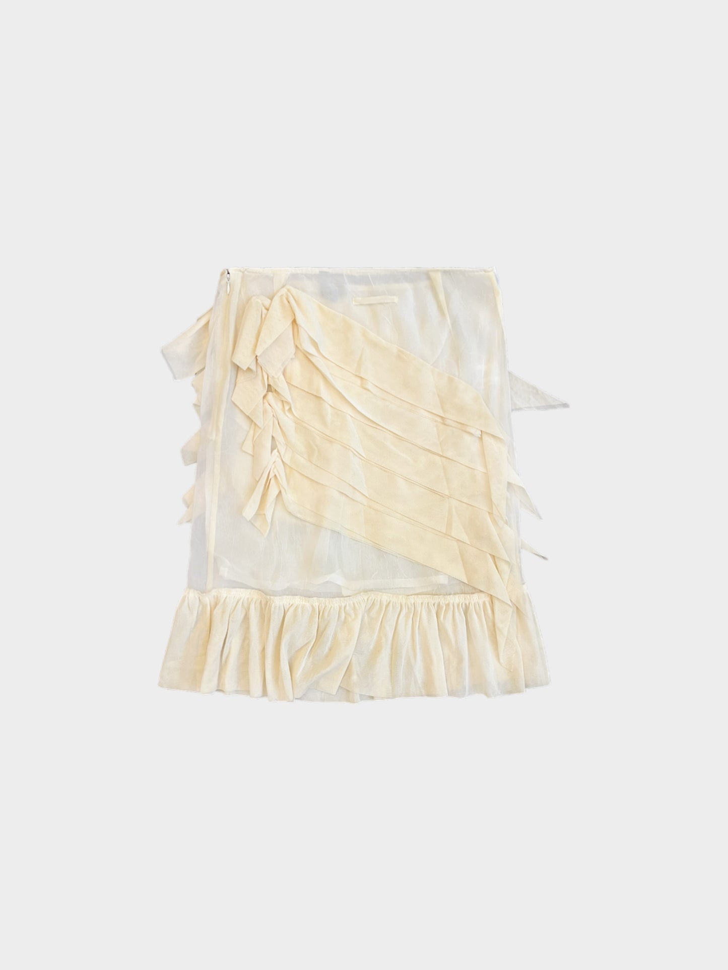 Jean Paul Gaultier 2000s Cream Asymmetrical-style Sheer Ruffle Skirt