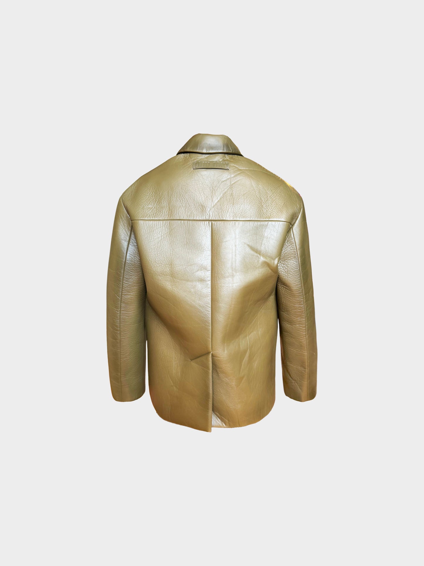 Miu Miu 2023 Olive Green Lambskin Leather Button-down Jacket