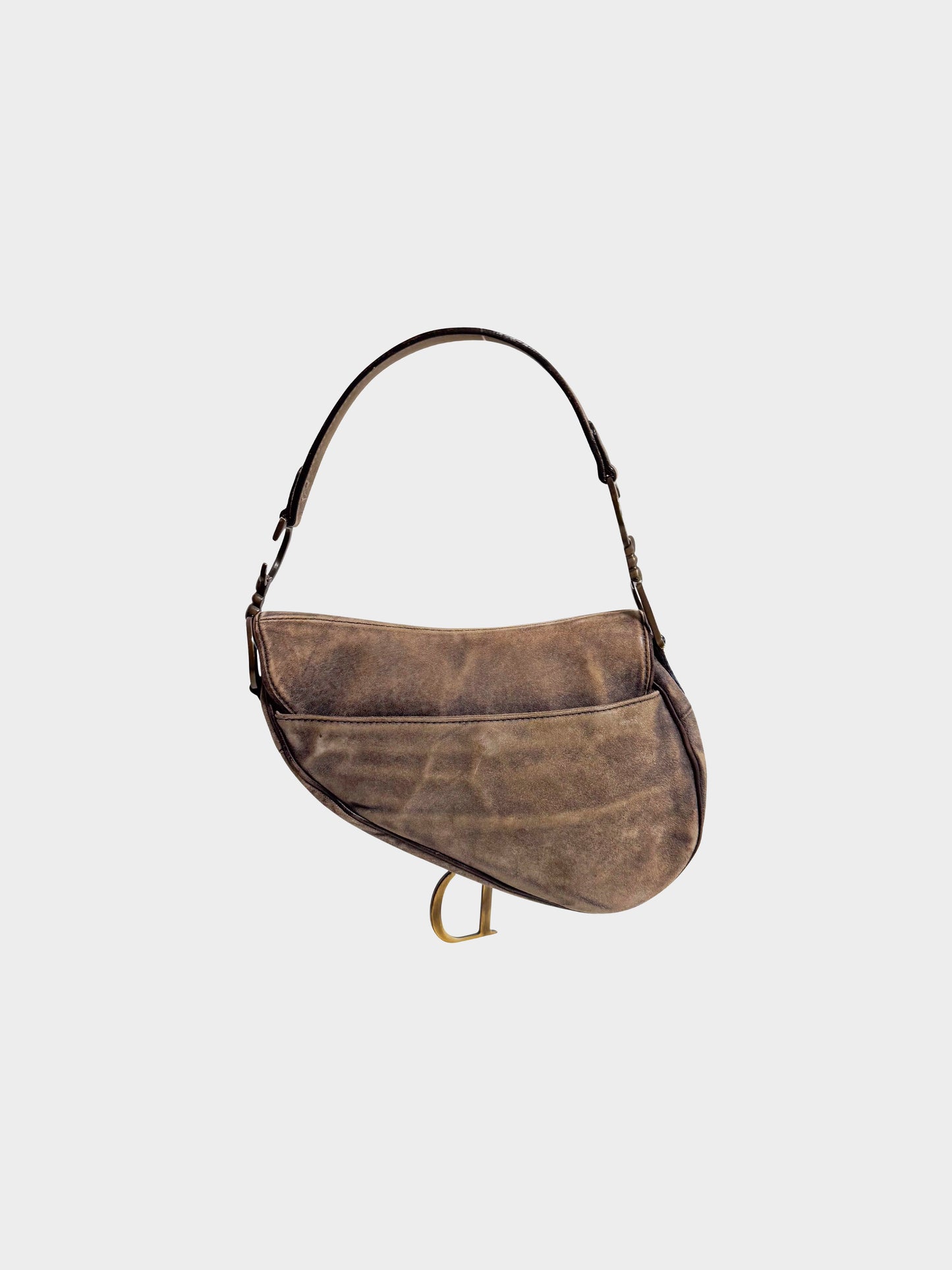 Christian Dior 2001 Aged Brown Suede Saddle Bag