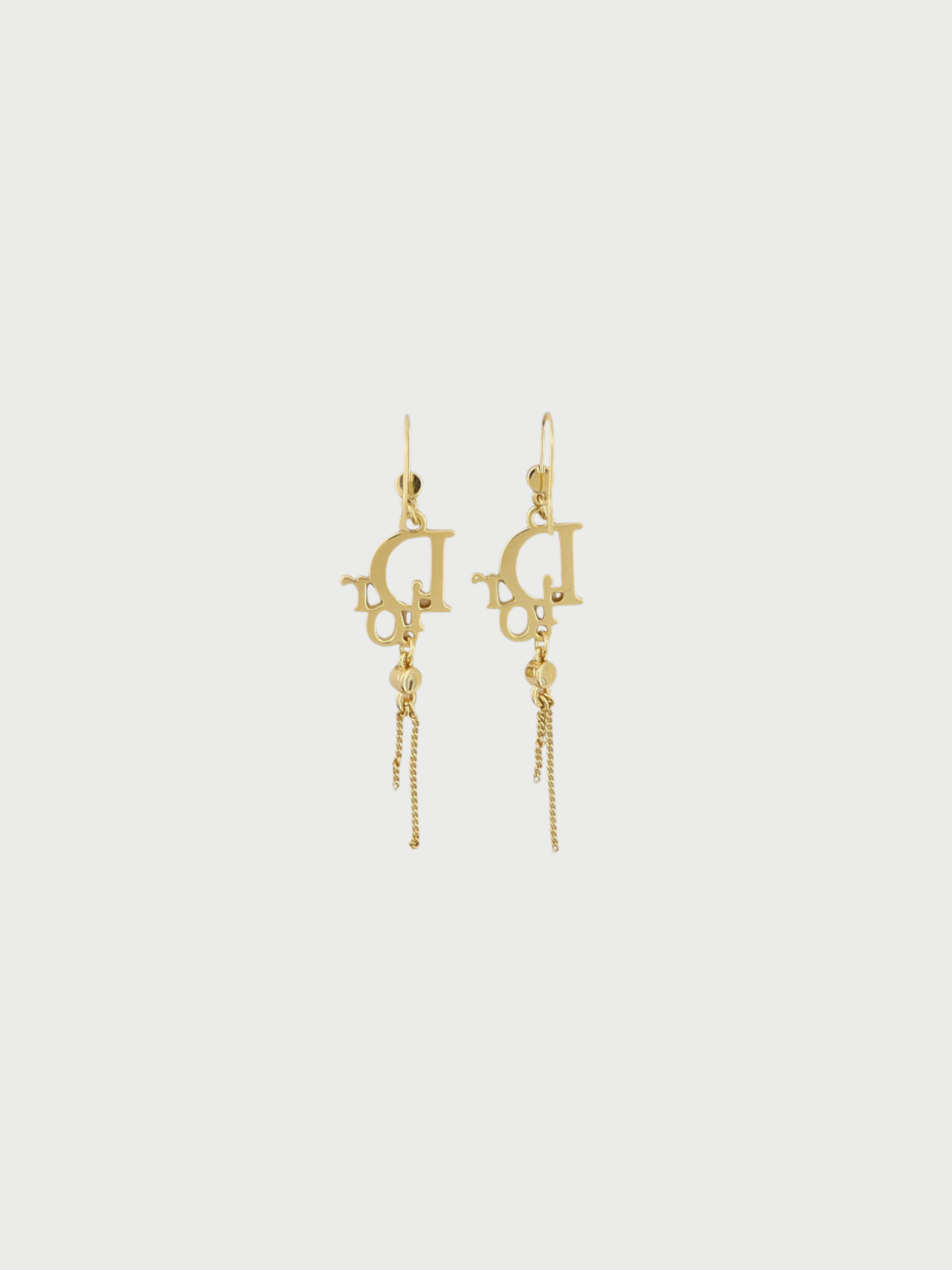 Christian Dior 2000s Gold Plated Metal Rhinestone CD Drop Earrings