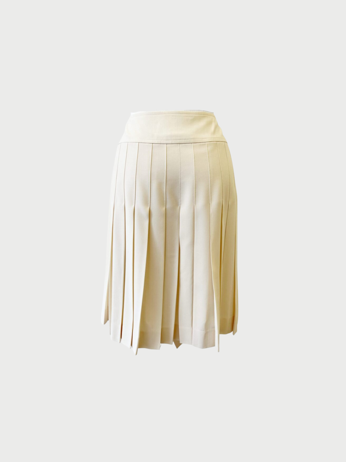 Chanel 1994 Cream Wool Pleated Logo Button Skirt