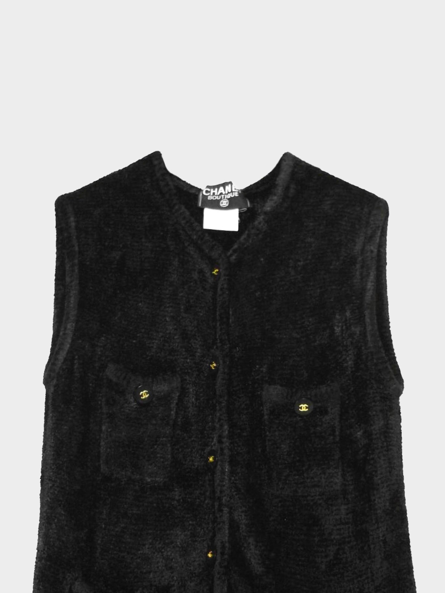 Chanel FW 1995 Rare Black COCO Mark Velvet Vest