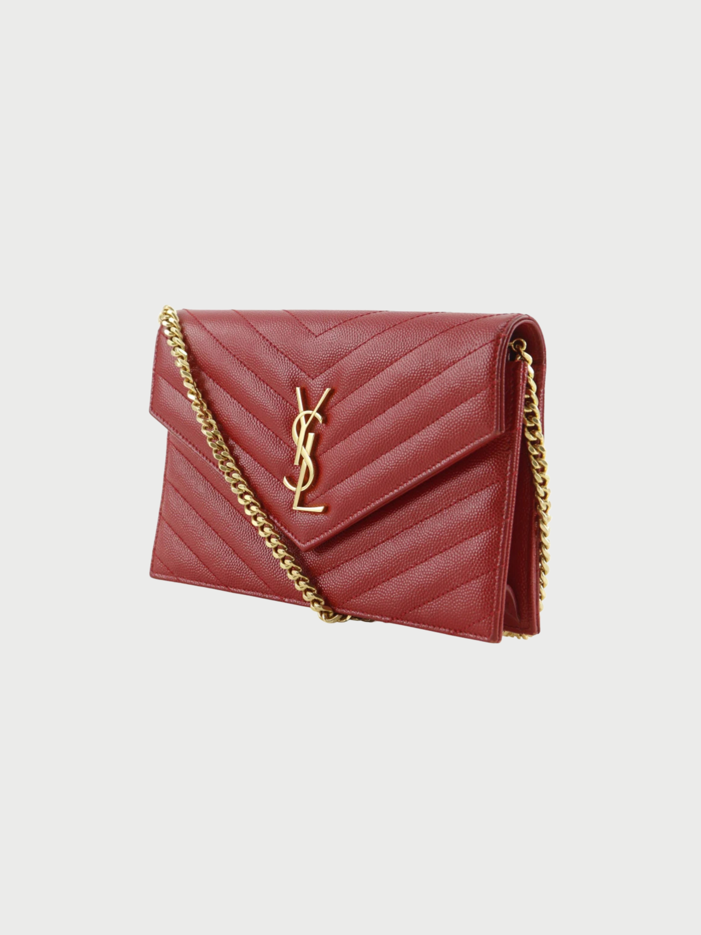 Yves Saint Laurent 2010s Red Leather Envelope Chain Wallet