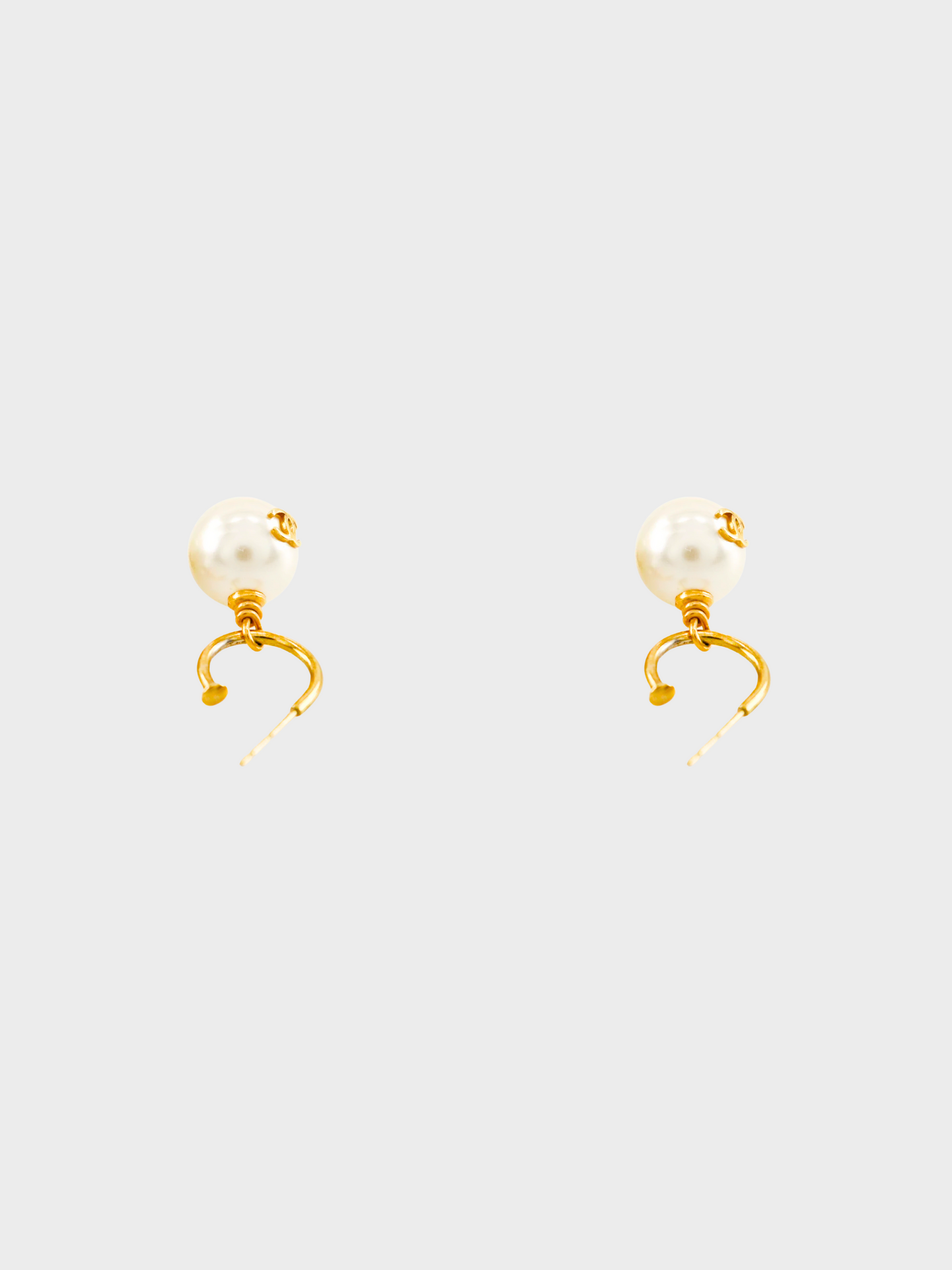 Chanel 1990s Coco Mark Pearl Hoop Earrings