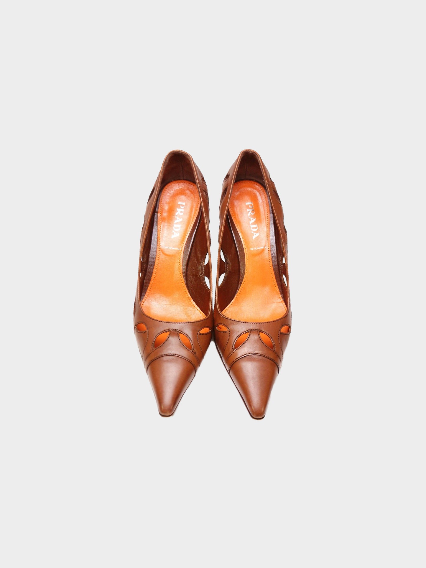 Prada 1990s Brown Leather Cutout Pumps
