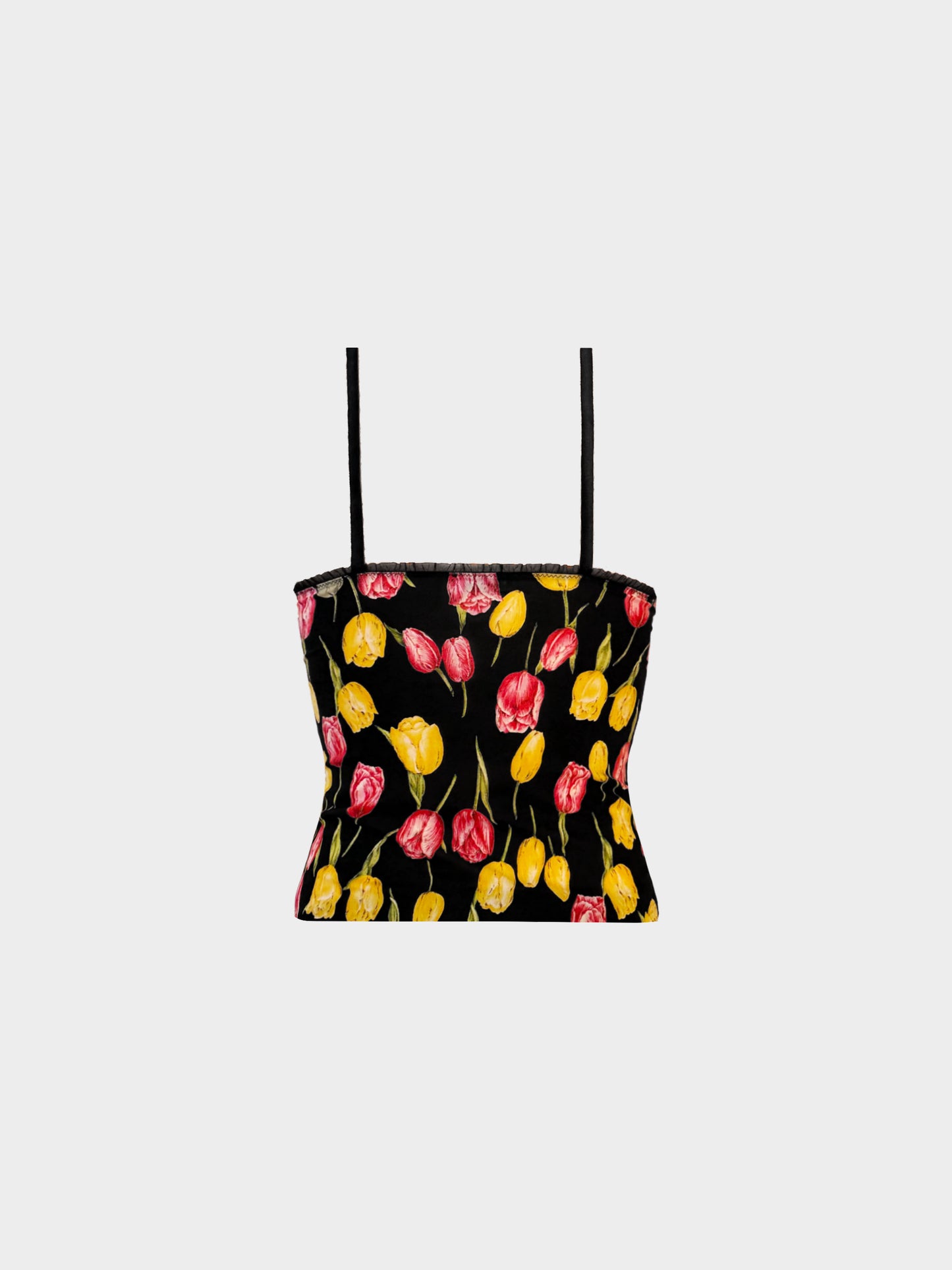 Dolce and Gabbana 2000s Yellow and Pink Tulips Printed Silk Cami Top