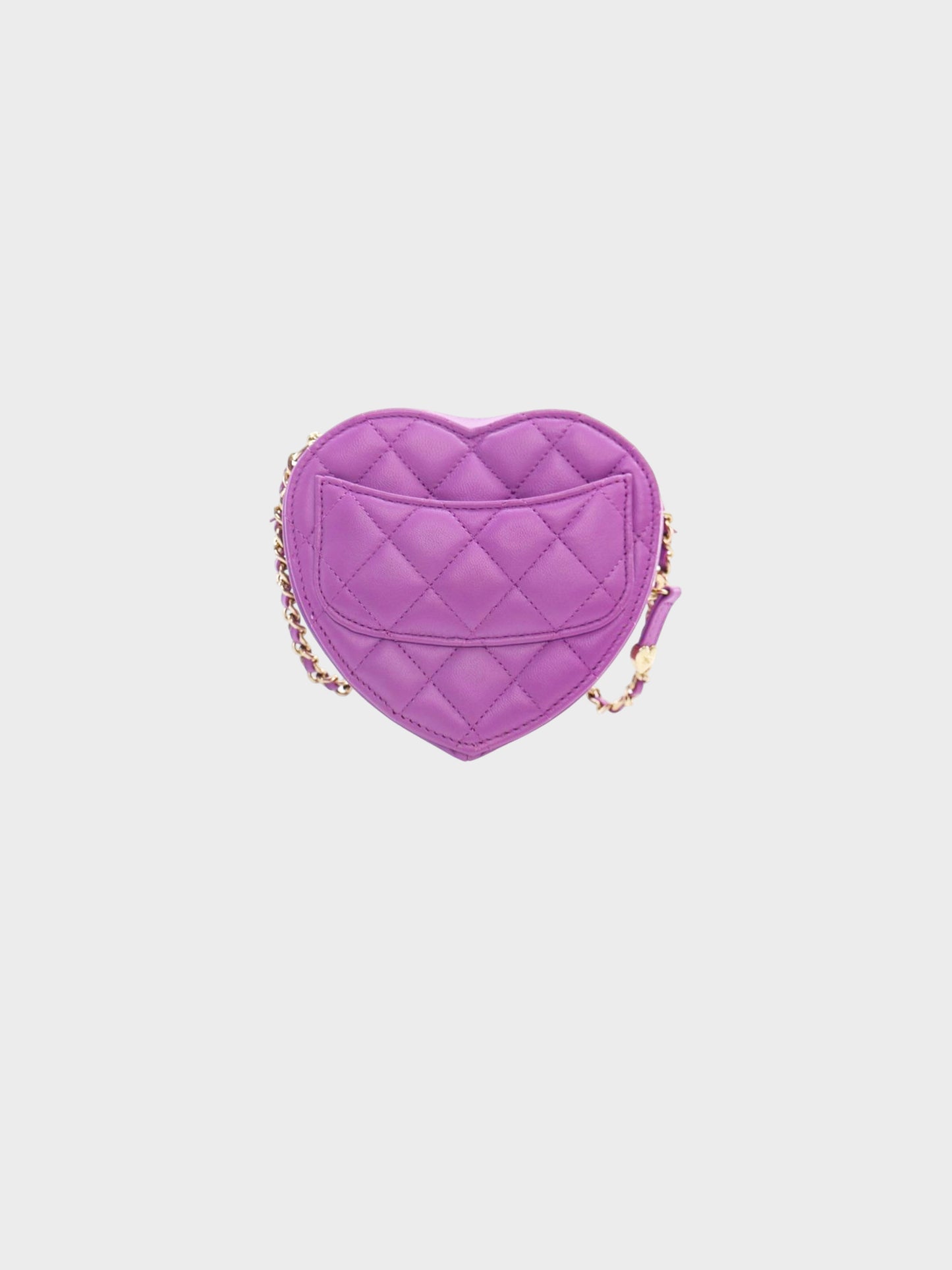 Chanel 2022 Purple Lambskin Quilted CC In Love Mini Heart Bag