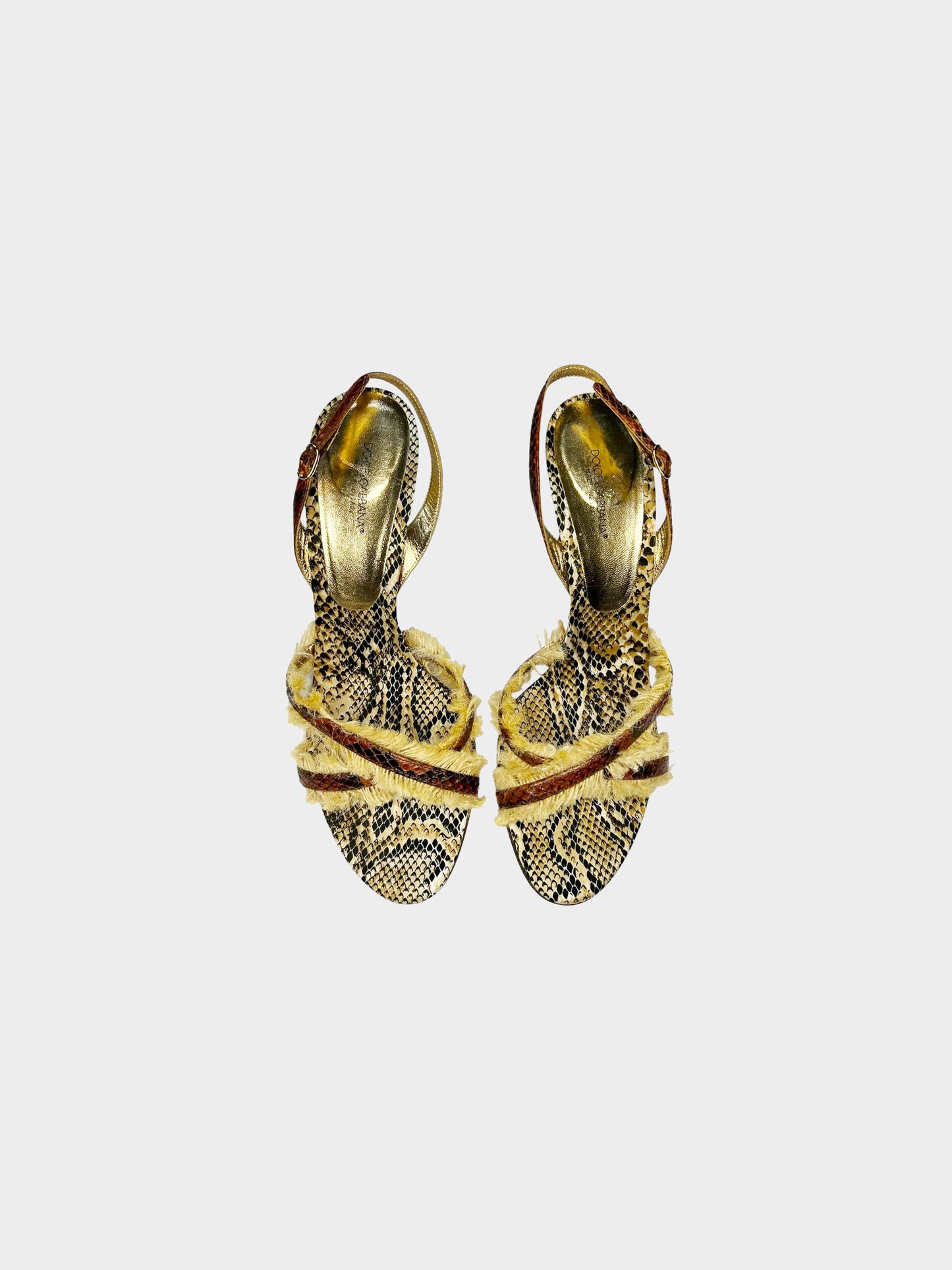 Dolce and Gabbana SS 2005 Python Leather with Faux Fur Heeled Sandals