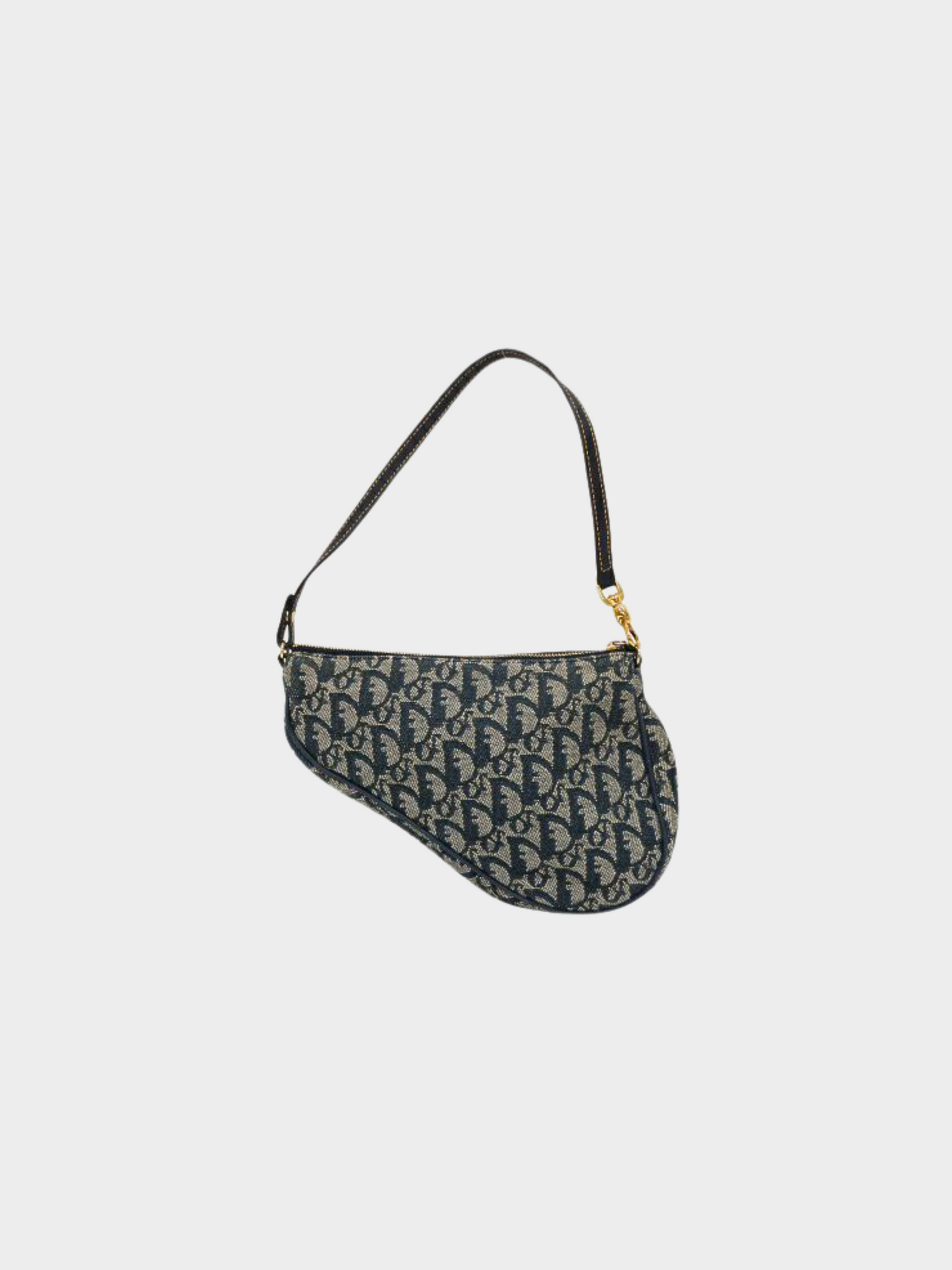 Christian Dior 2000s Navy Trotter Canvas Saddle Bag