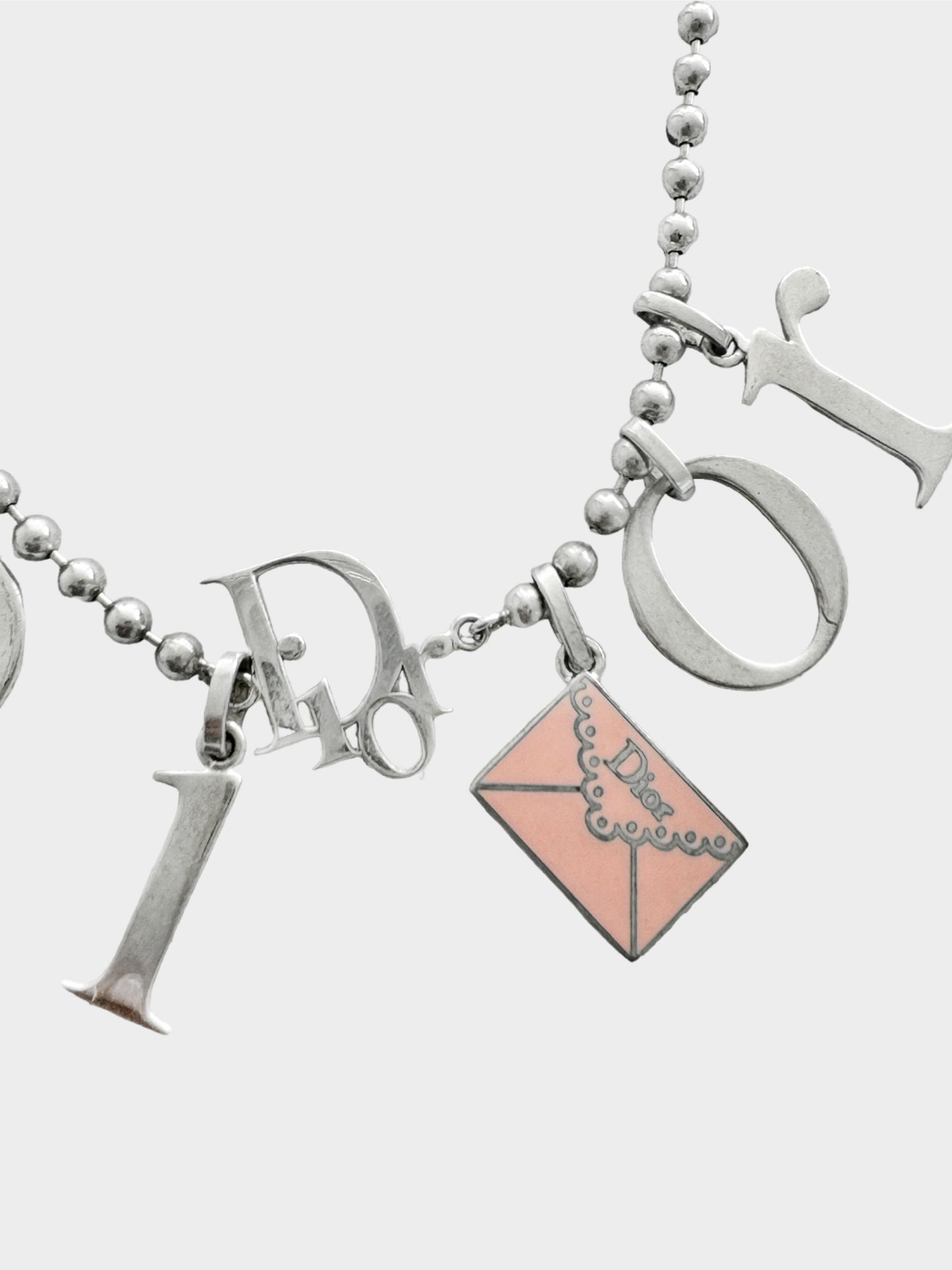 Christian Dior 2000s Silver Spell Out and Envelope Motif Necklace