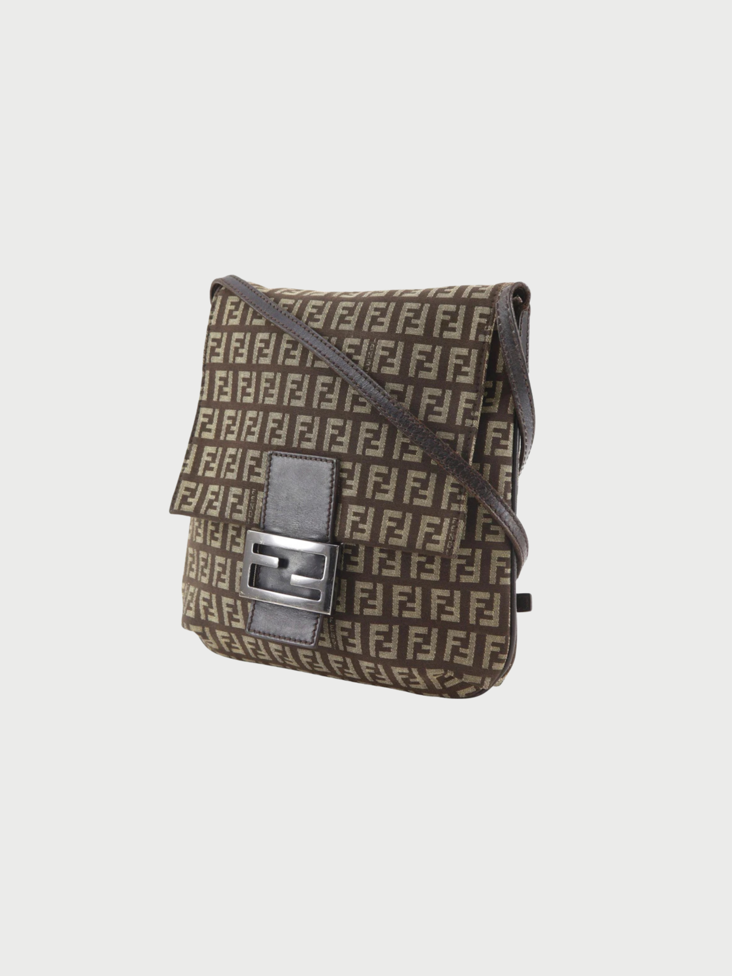 Fendi 2000s Brown Zucchino Canvas Crossbody Shoulder Bag