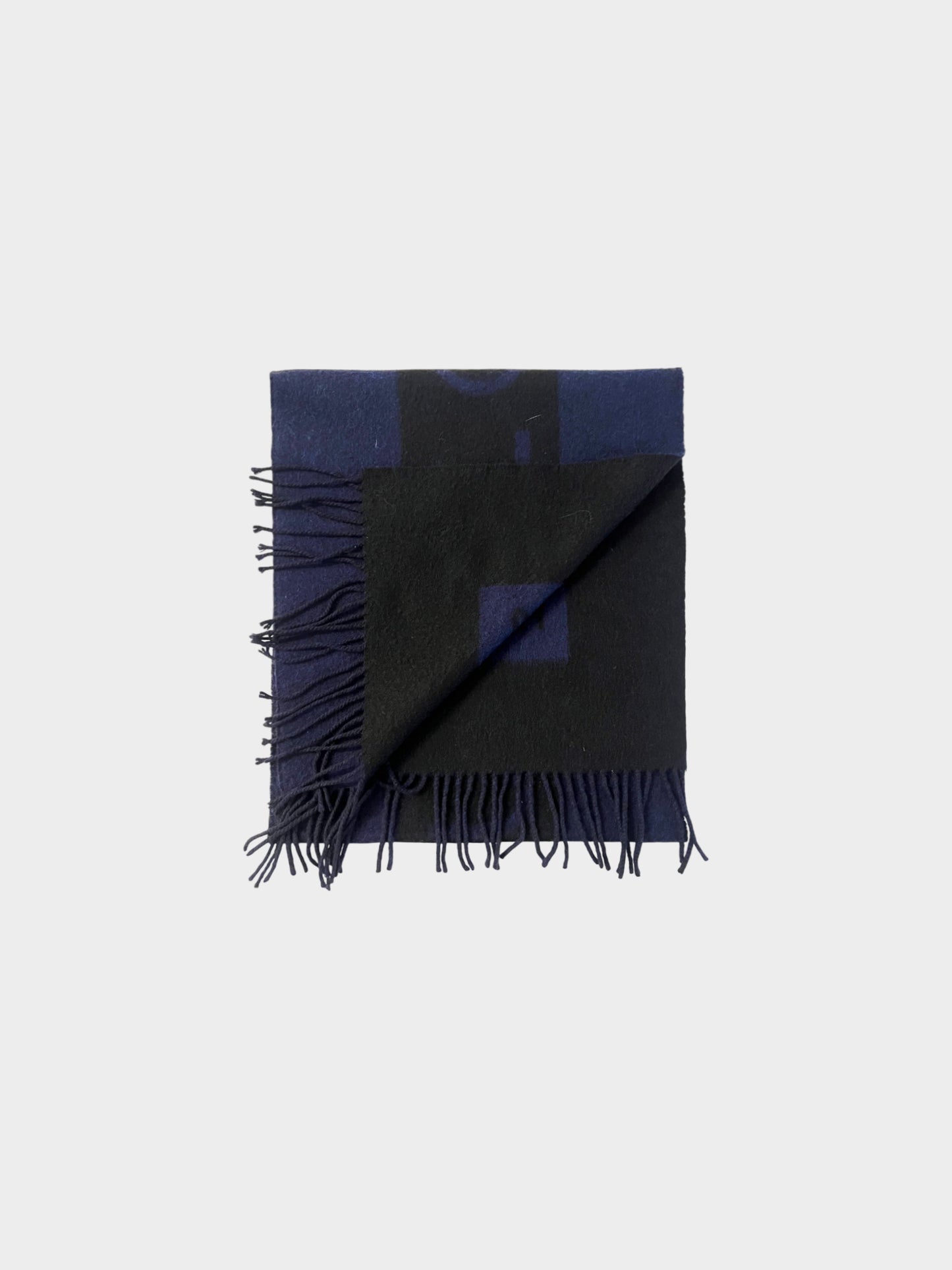 Louis Vuitton Early 2020s Reversible Navy Cashmere Fringed Scarf