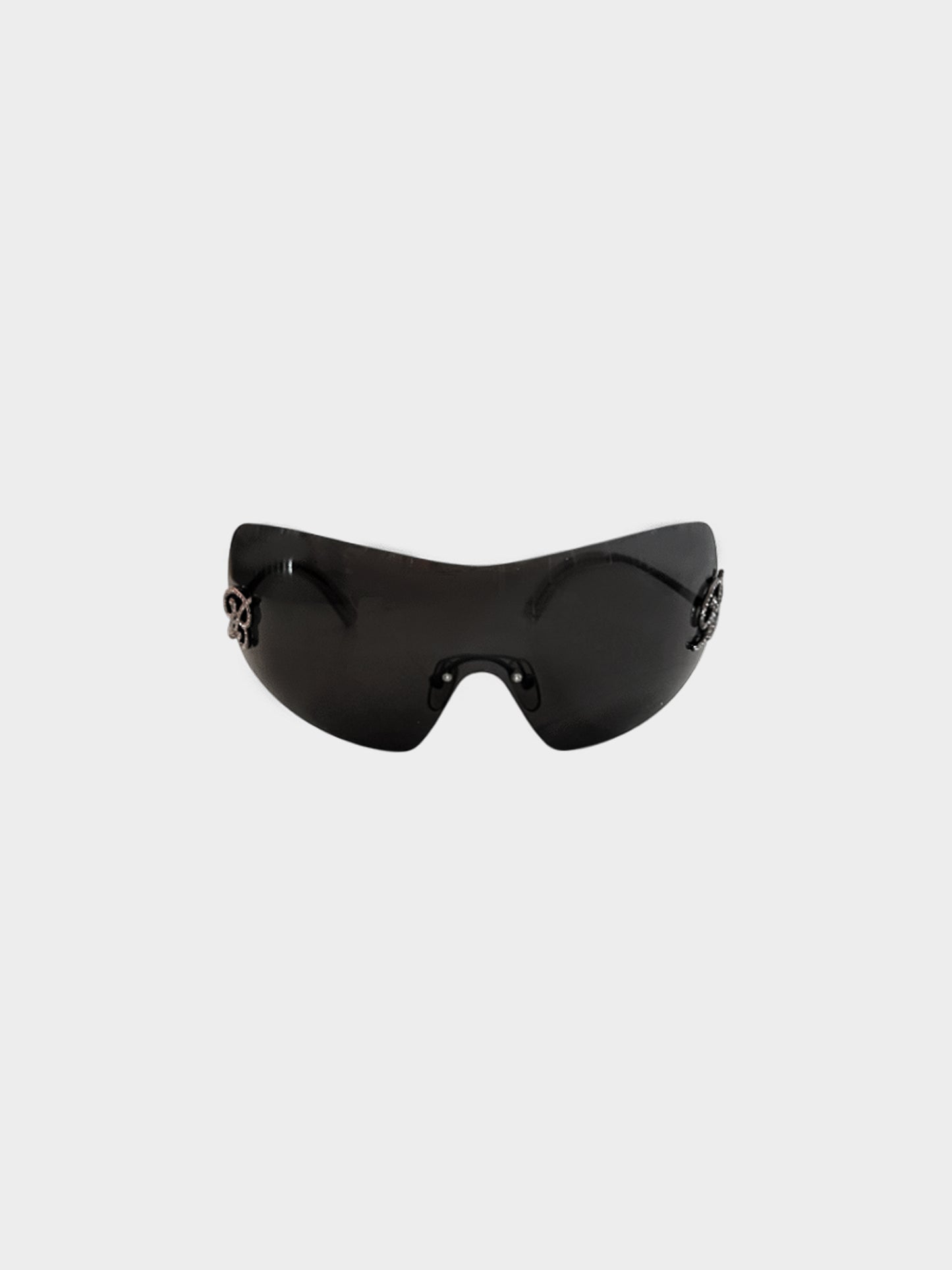 Blumarine 2000s Black Shield Rhinestones Sunglasses