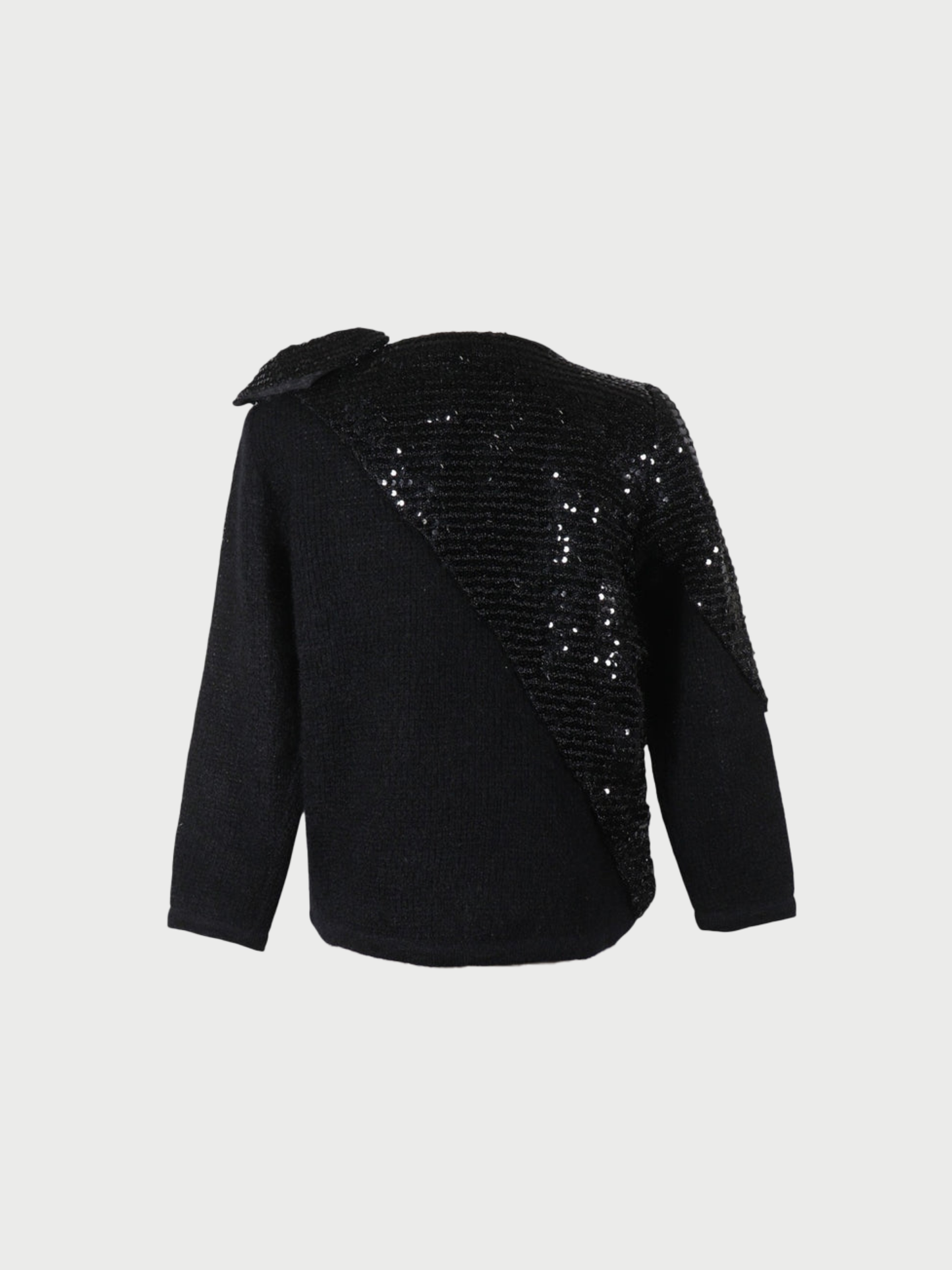 Christian Dior 1990s Black Wool Sequin Shoulder Ribbon Sweater
