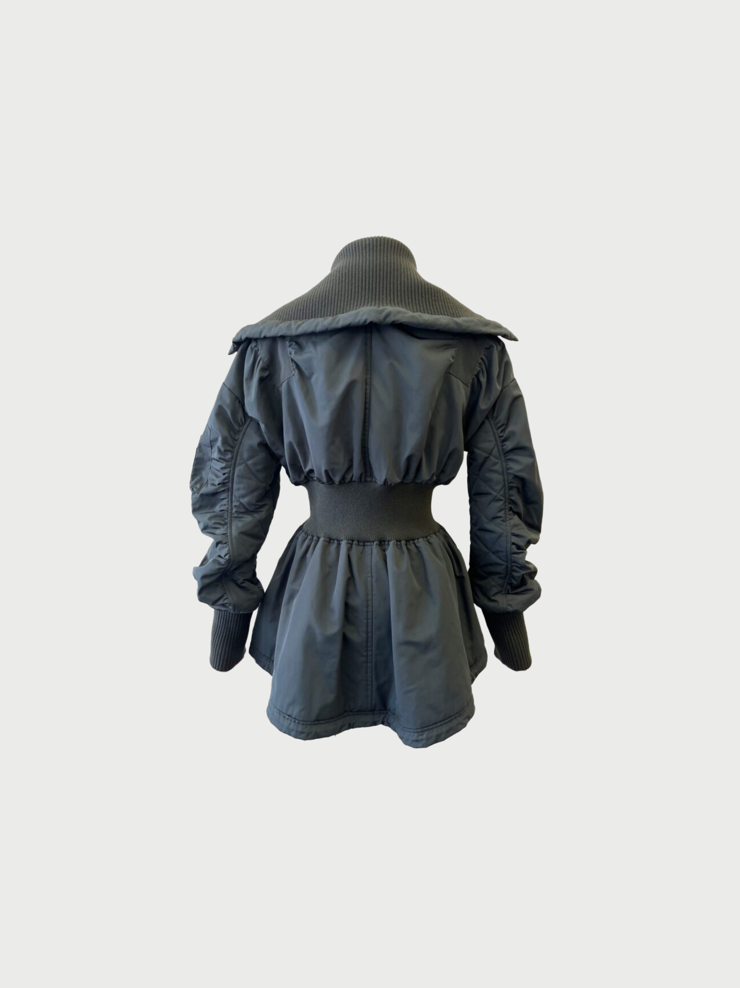 Alexander McQueen 2020s Dark Green Quilted Nylon Peplum Bomber Jacket