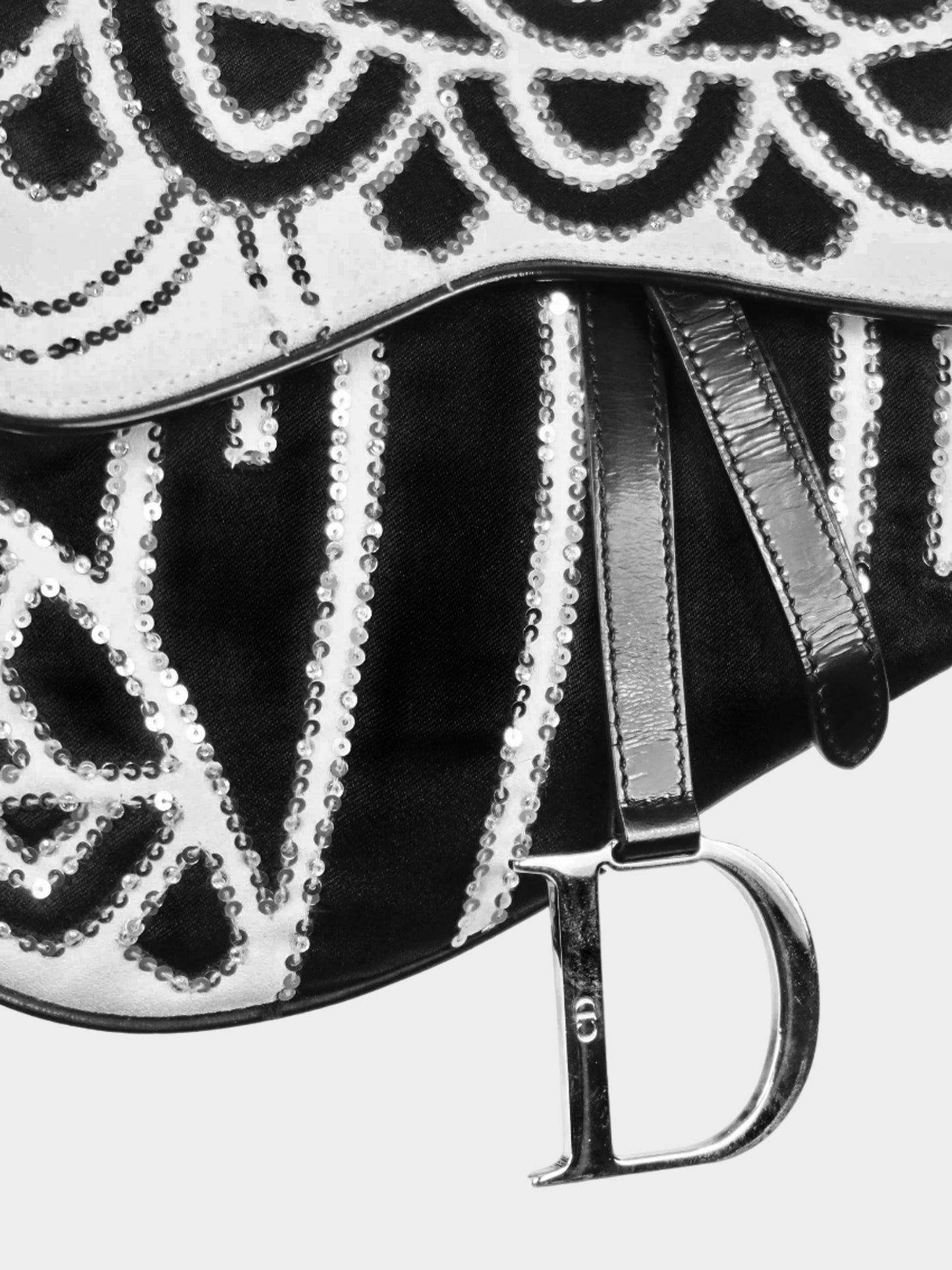 Christian Dior 2003 Black and White Sequin and Beads Saddle Bag