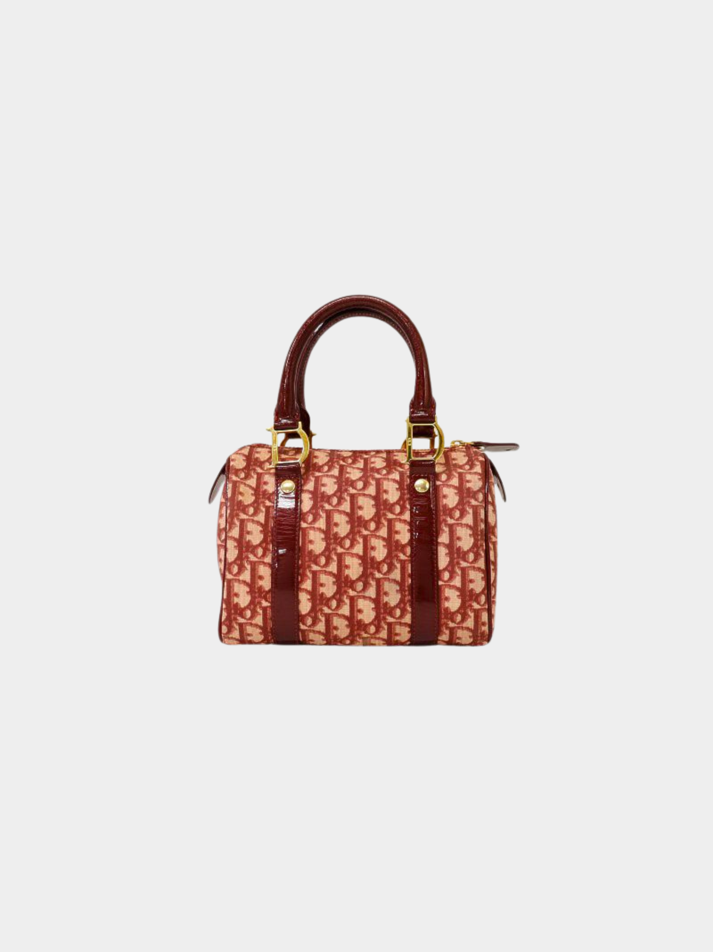 Christian Dior 2000s Red Trotter PVC Enamel Mini Boston Bag