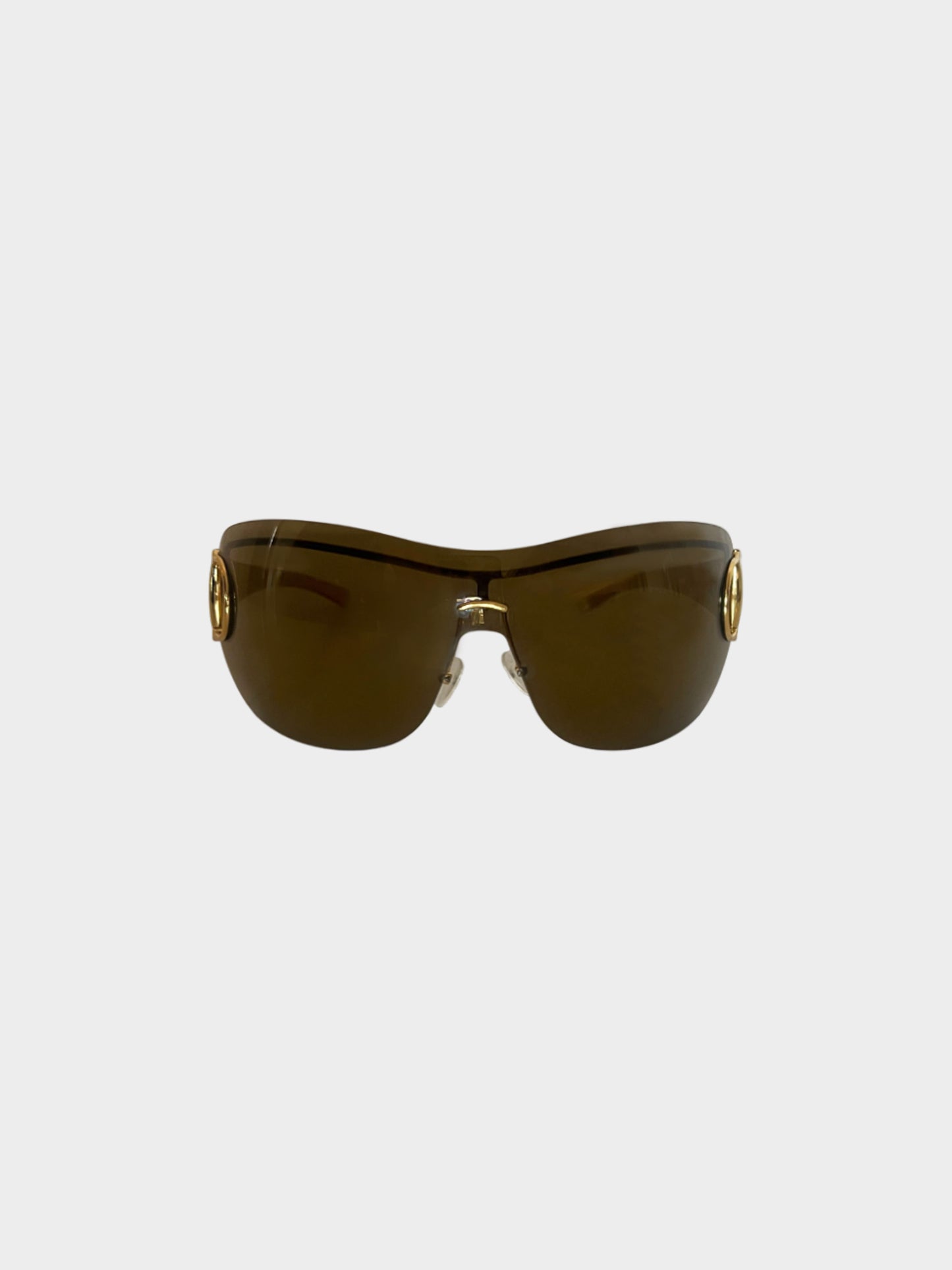 Gucci 2000s Khaki GG Horsebit Shield Sunglasses