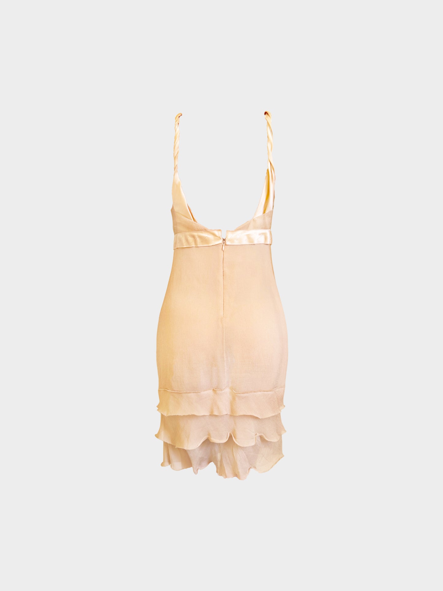 Prada 2000s Rare Beige Silk Satin Tiered Ruffle Mini Dress