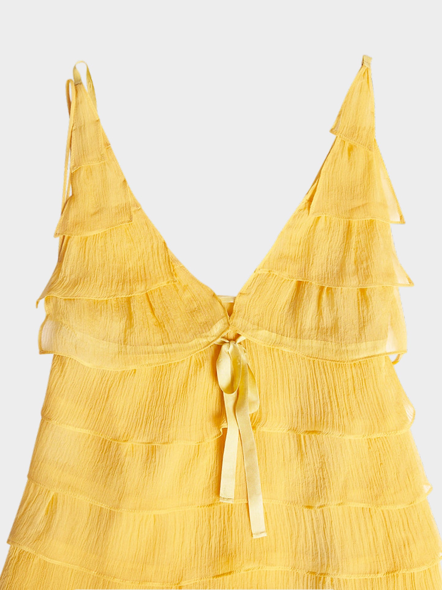 Prada FW 2000 Yellow Layered Ruffle Silk Dress