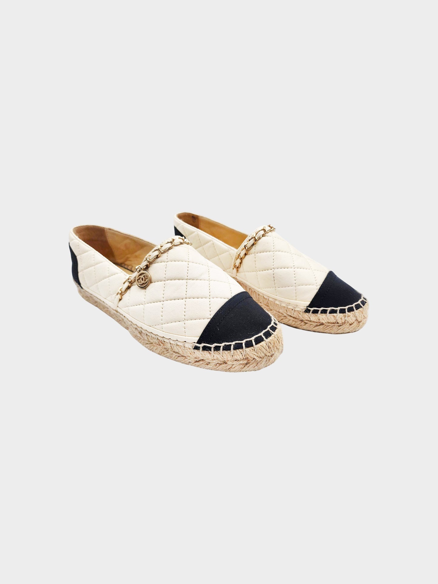 Chanel 2010s Ivory White Quilted Lambskin Leather Espadrilles
