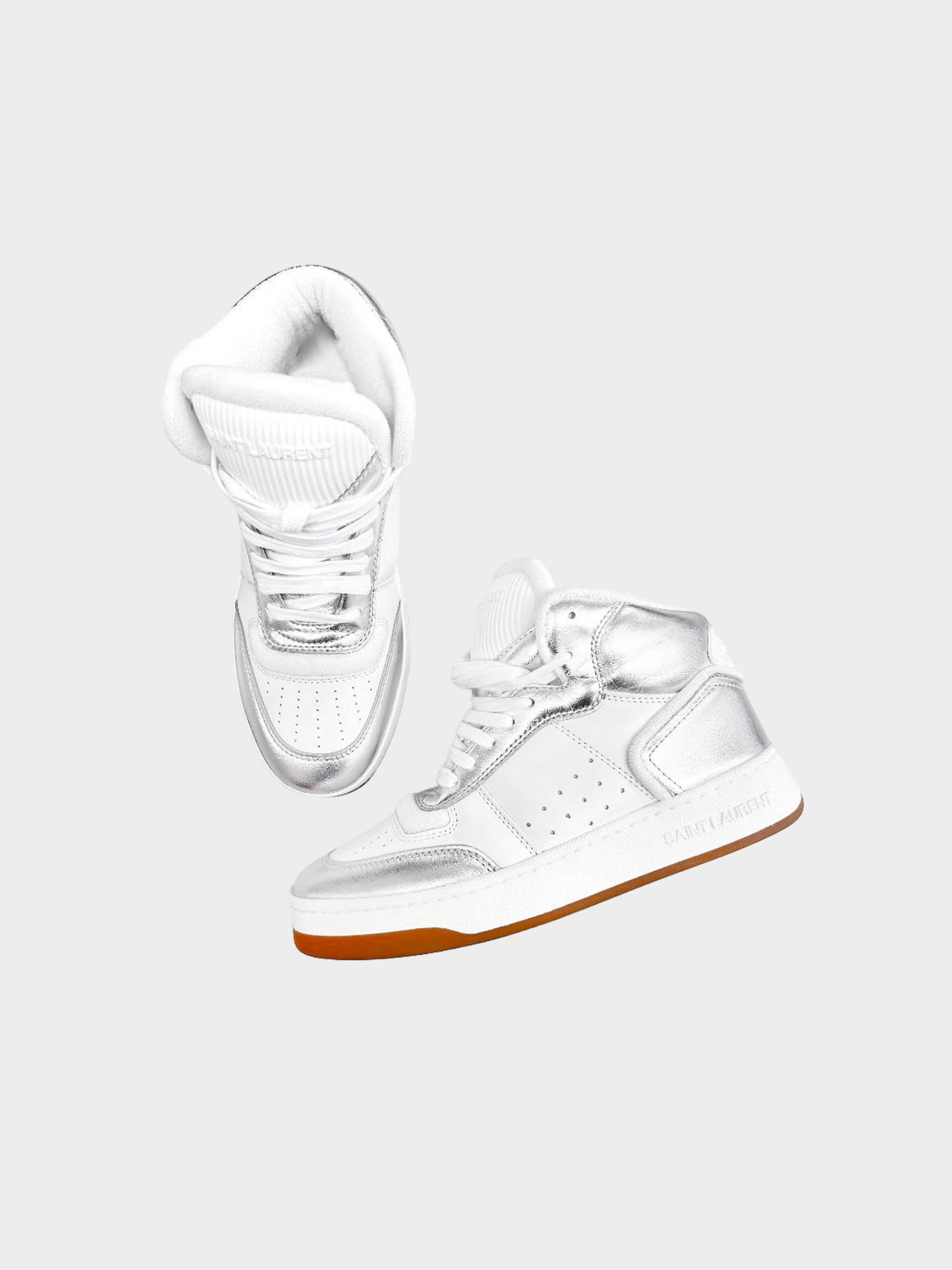 Saint Laurent 2020s White and Silver SL/80 Mid Top Sneakers