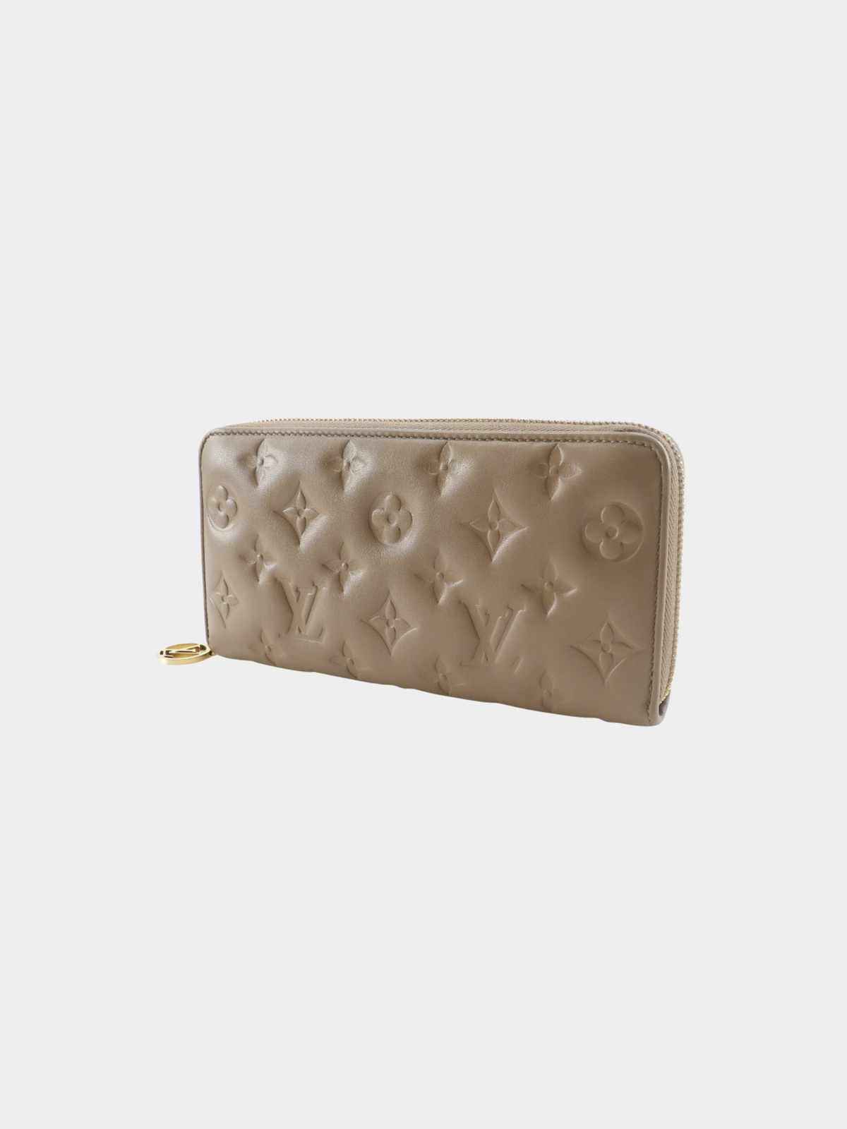 Louis Vuitton 2020s Taupe Beige Lambskin Monogram Coussin Zippy Wallet