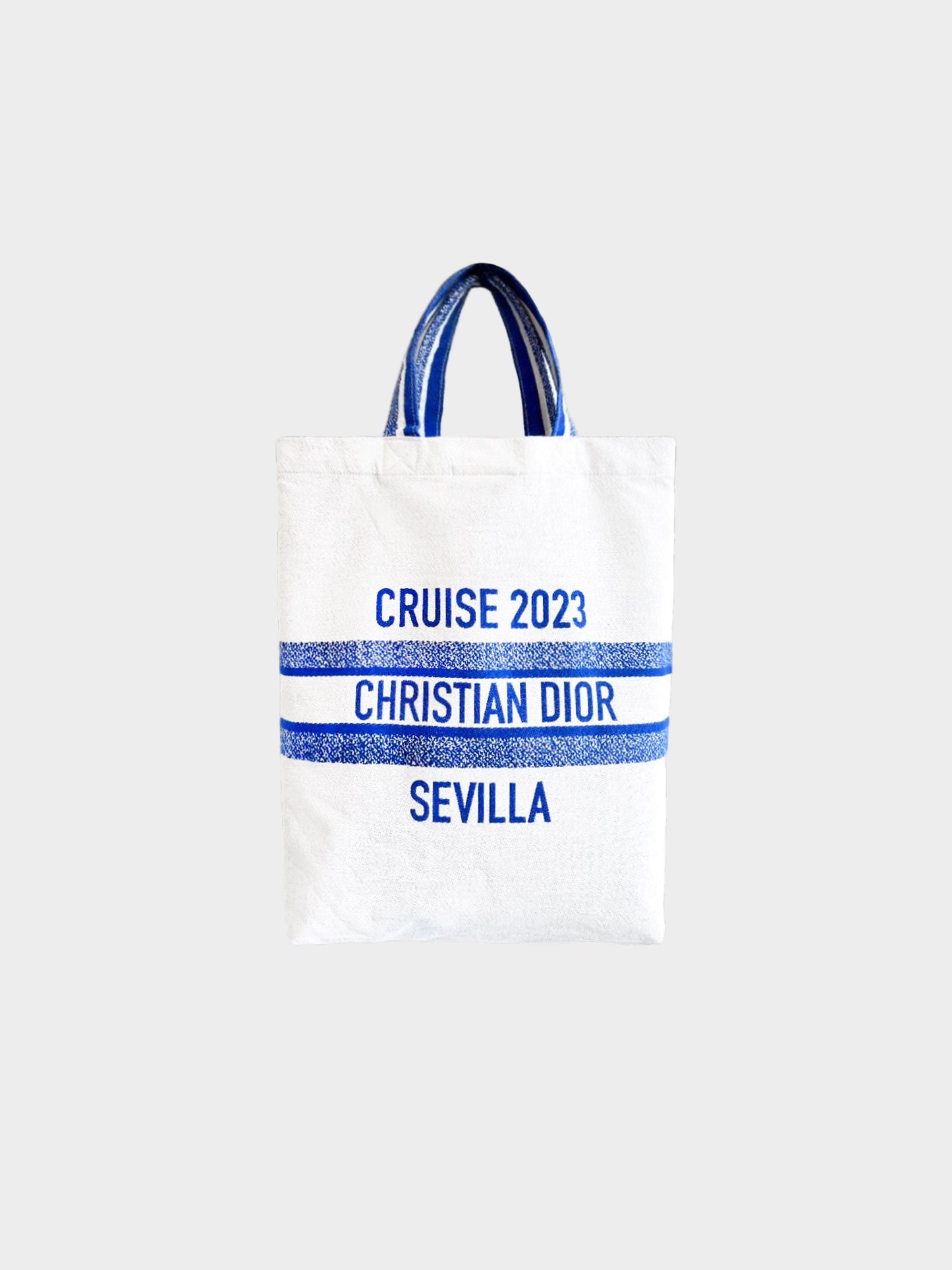 Christian Dior Sevilla Cruise 2023 Blue and Ivory Compass Print Canvas Tote