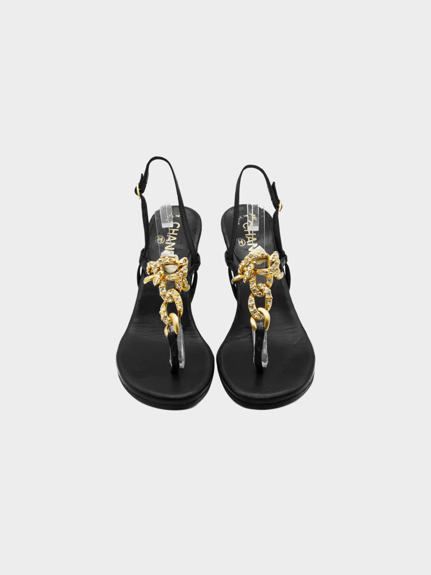 Chanel by Karl Lagerfeld 2000s Black and Gold Chain Heels