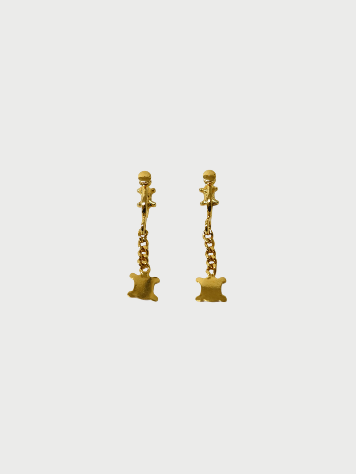 Celine 2000s Gold Plated Metal Rhinestone Triomphe Drop Earrings