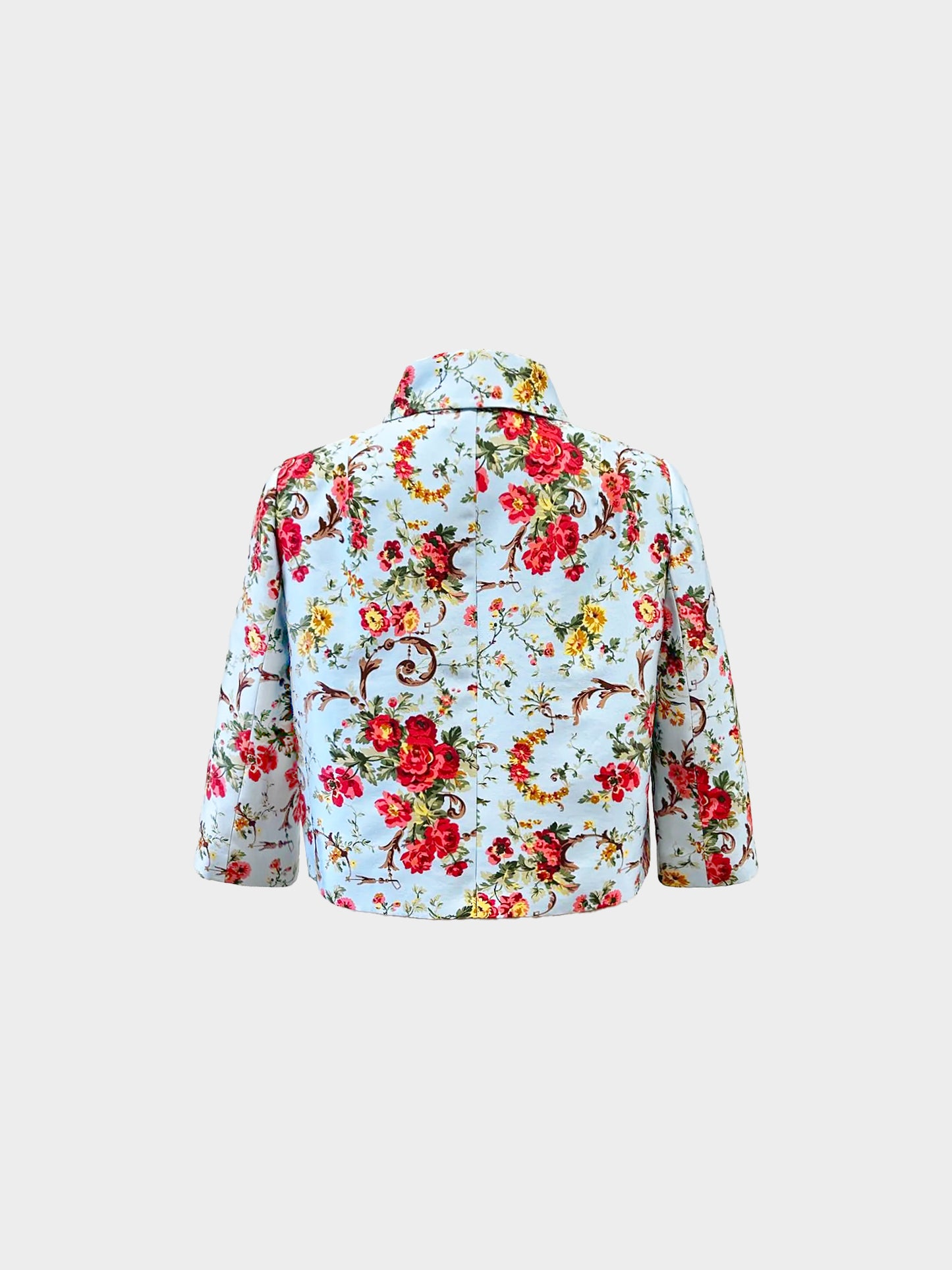 Dolce and Gabbana 2010s Blue Floral Print Silk Cropped Jacket