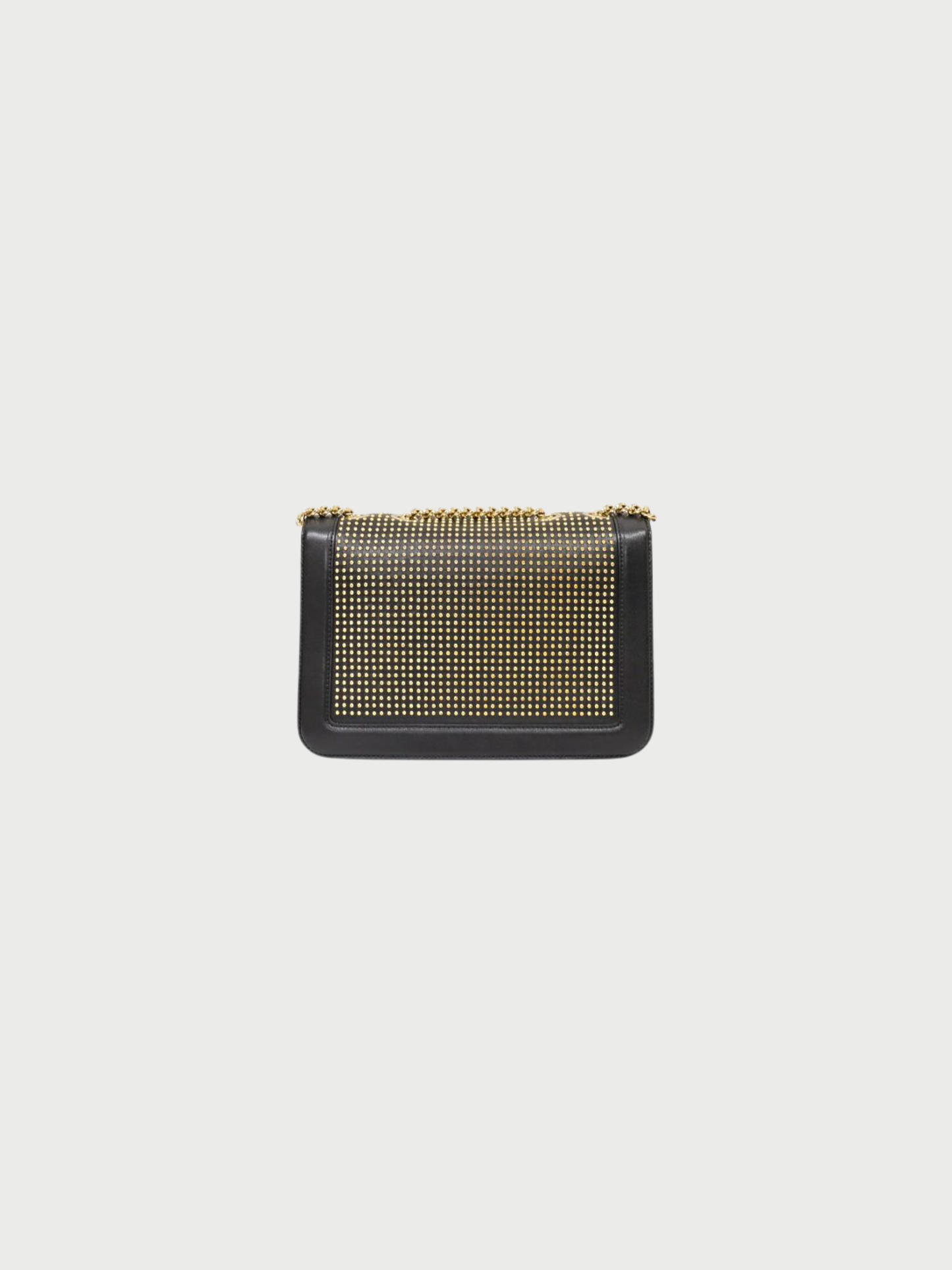 Salvatore Ferragamo 2000s Black Leather Vara Studded Chain Shoulder Bag