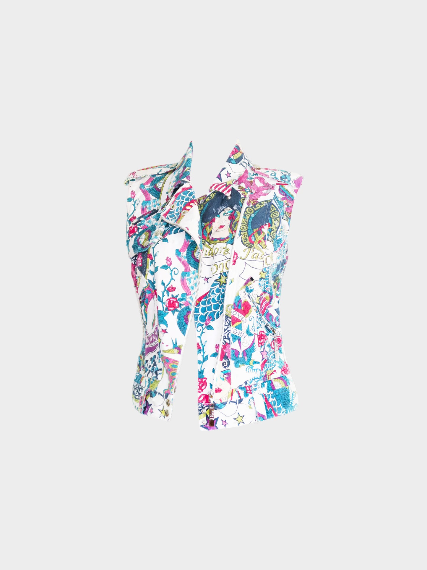 Christian Dior by John Galliano SS 2003 'Dior loves John' Tattoo Print Denim Jacket