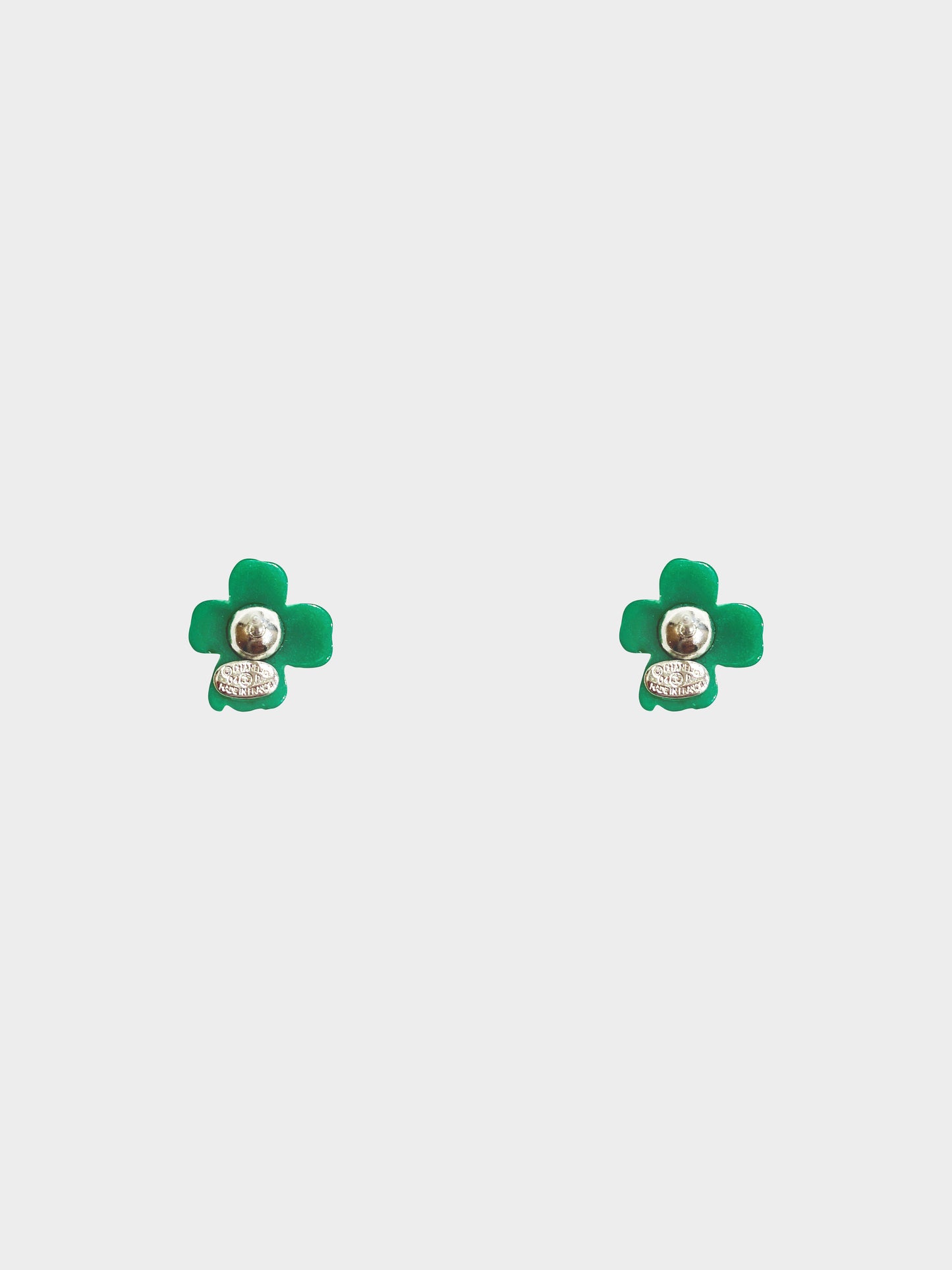 Chanel Spring 2004 Green Four-Leaf Clover CC Stud Earrings