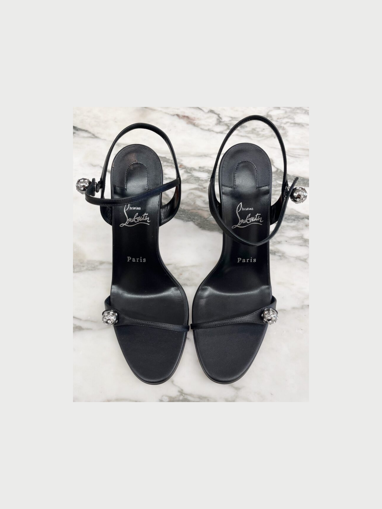 Christian Louboutin 2020s Black Leather Atmospheria Heeled Sandals