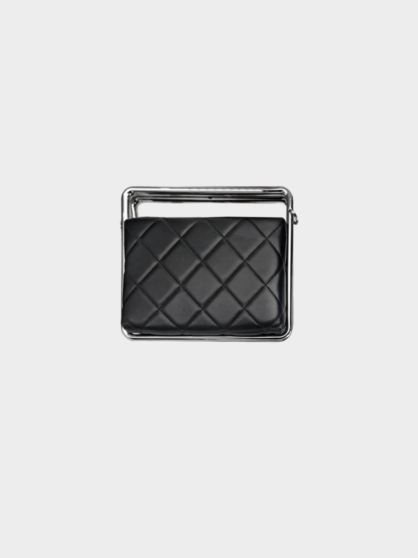 Chanel 2020 Black Lambskin Metal Bar Clutch Bag