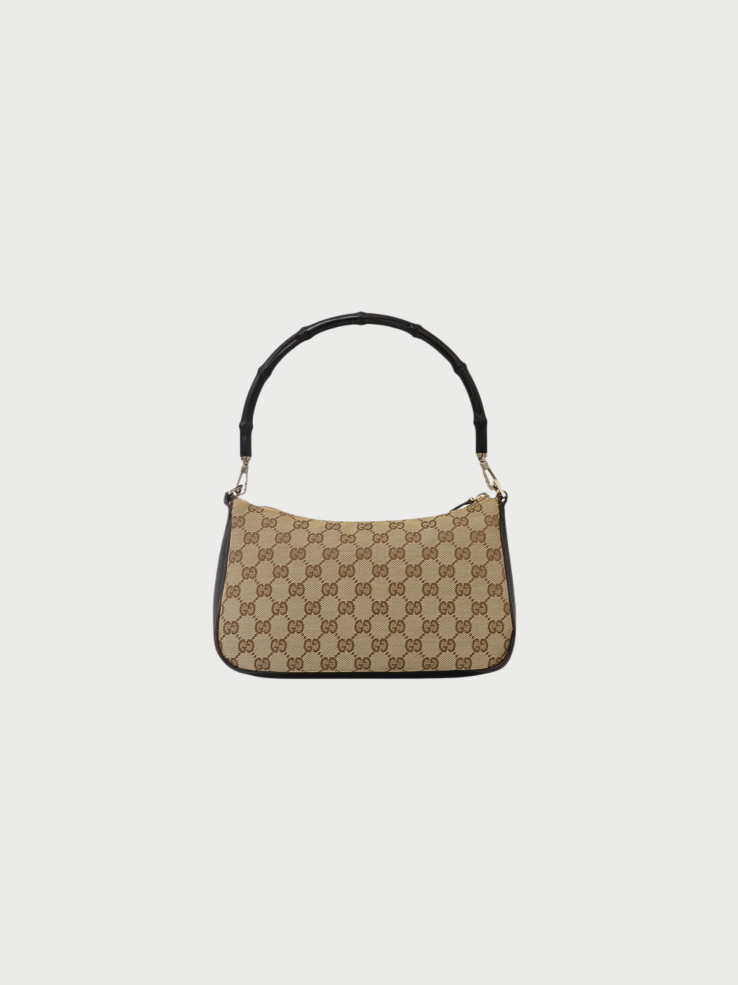 Gucci 2000s Beige Brown GG Canvas Bamboo One-Shoulder Bag